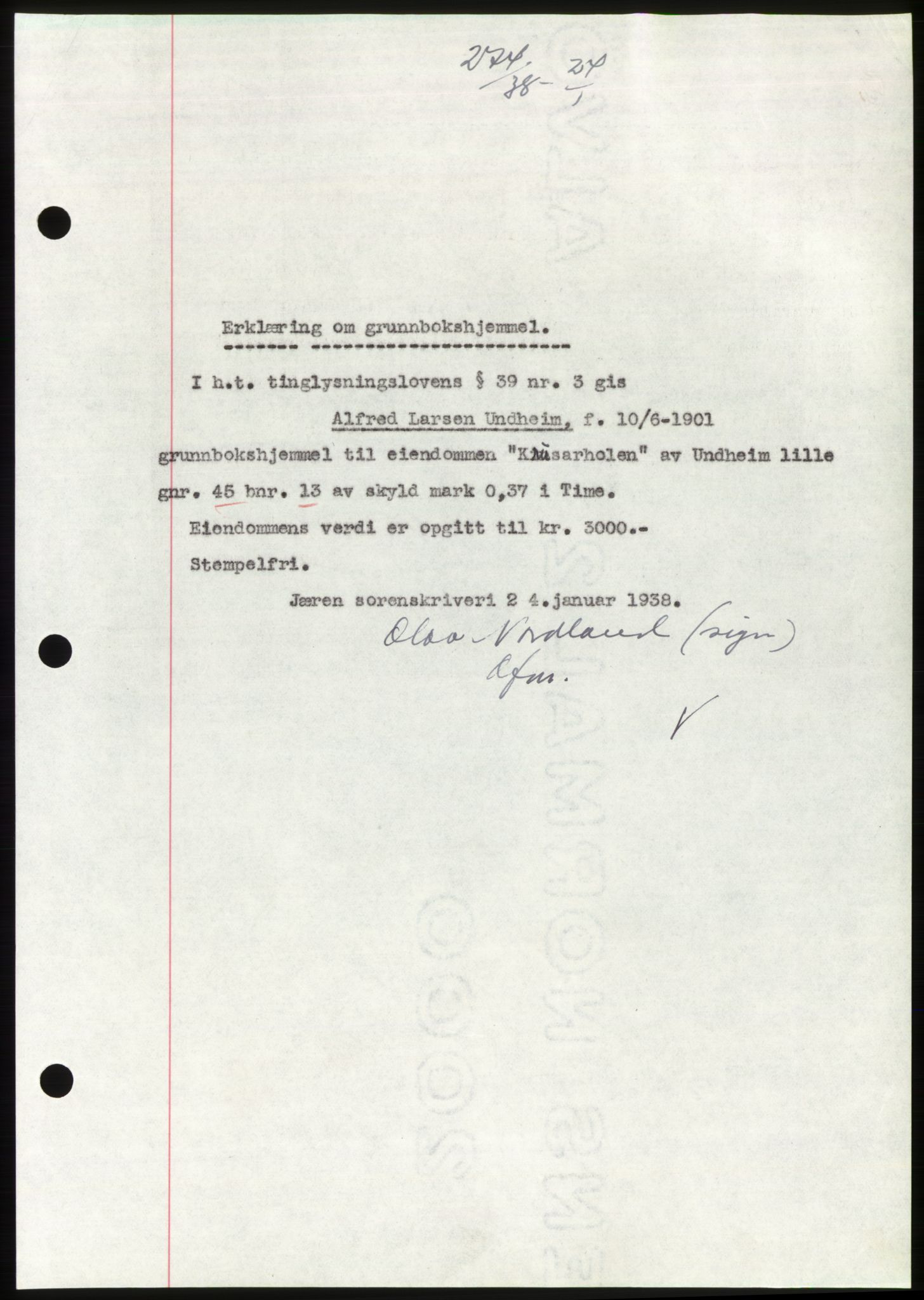 Jæren sorenskriveri, SAST/A-100310/03/G/Gba/L0070: Mortgage book, 1938-1938, Diary no: : 274/1938