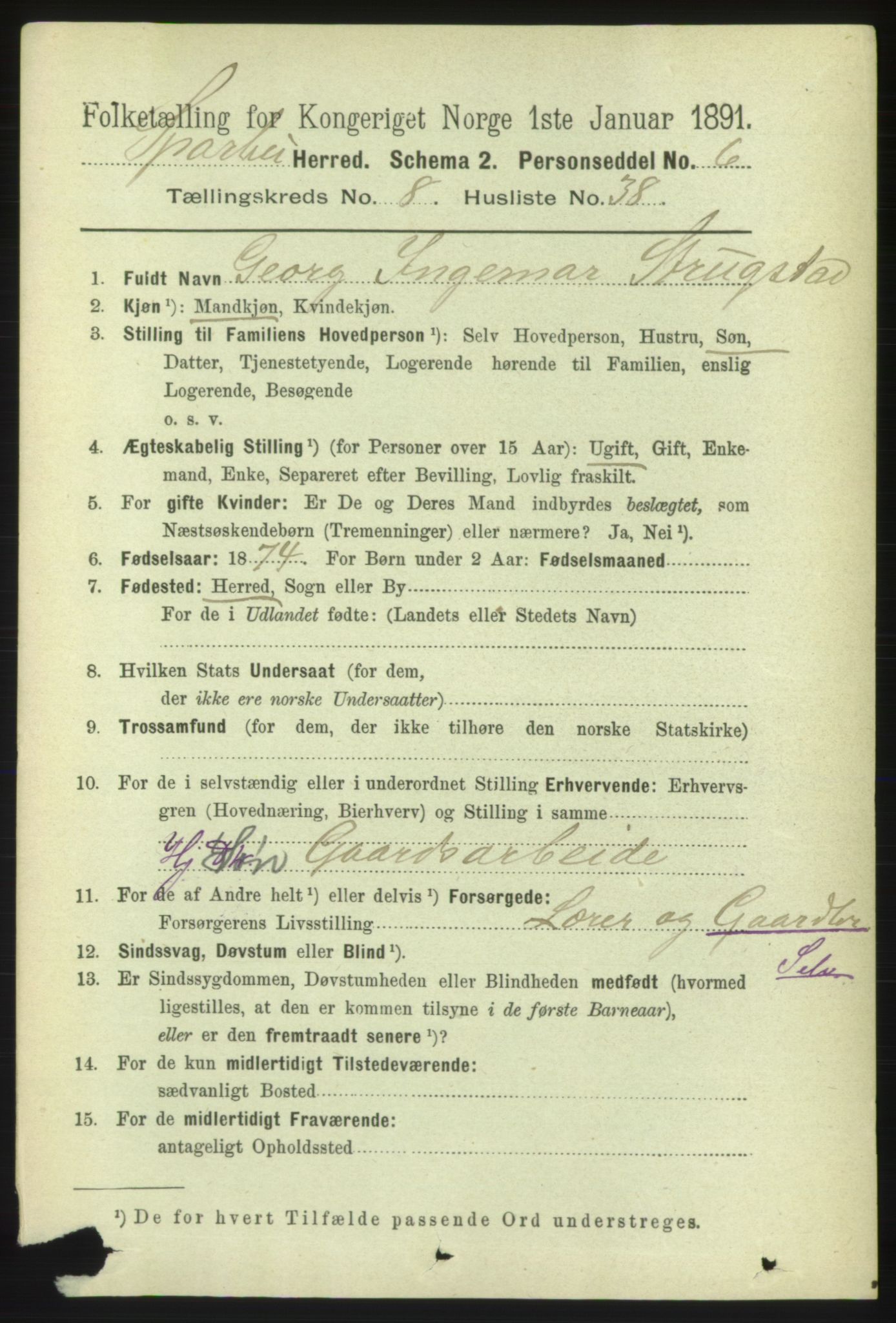 RA, 1891 census for 1731 Sparbu, 1891, p. 3008