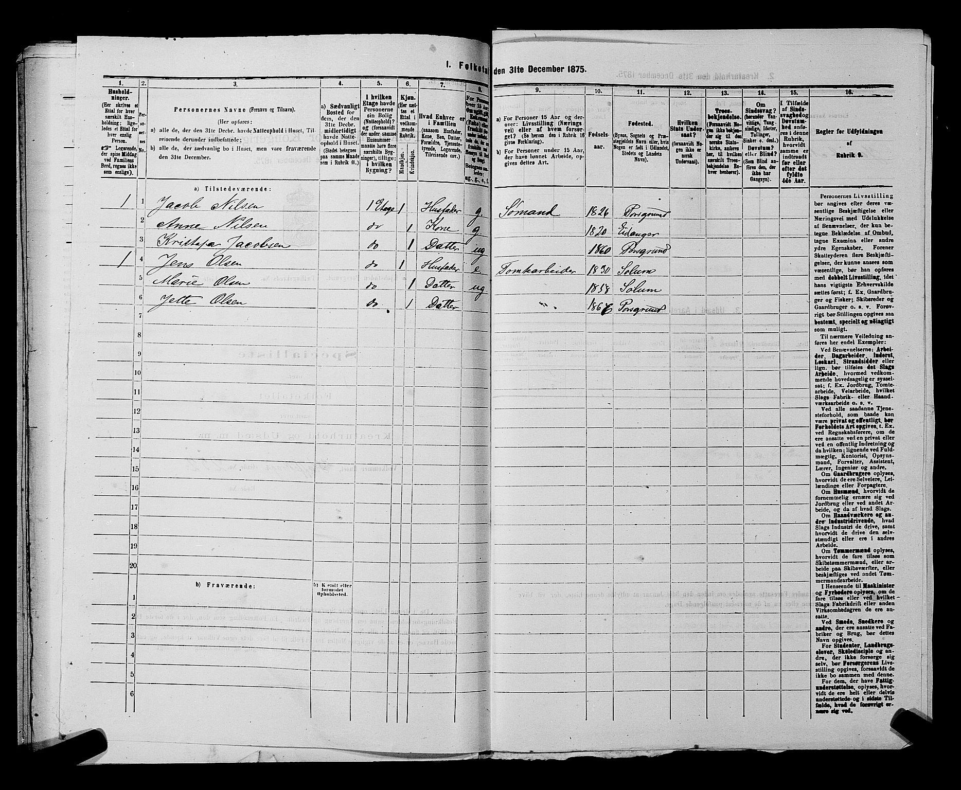 SAKO, 1875 census for 0805P Porsgrunn, 1875, p. 615