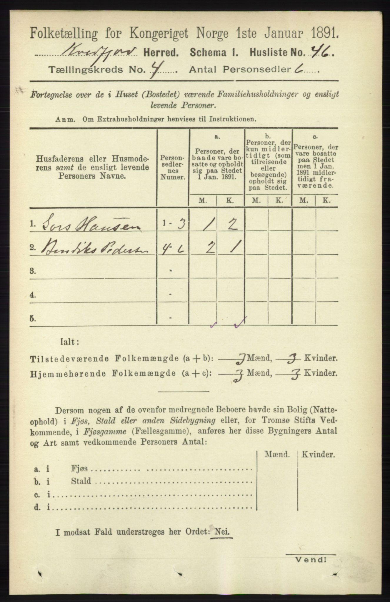 RA, 1891 census for 1911 Kvæfjord, 1891, p. 1795