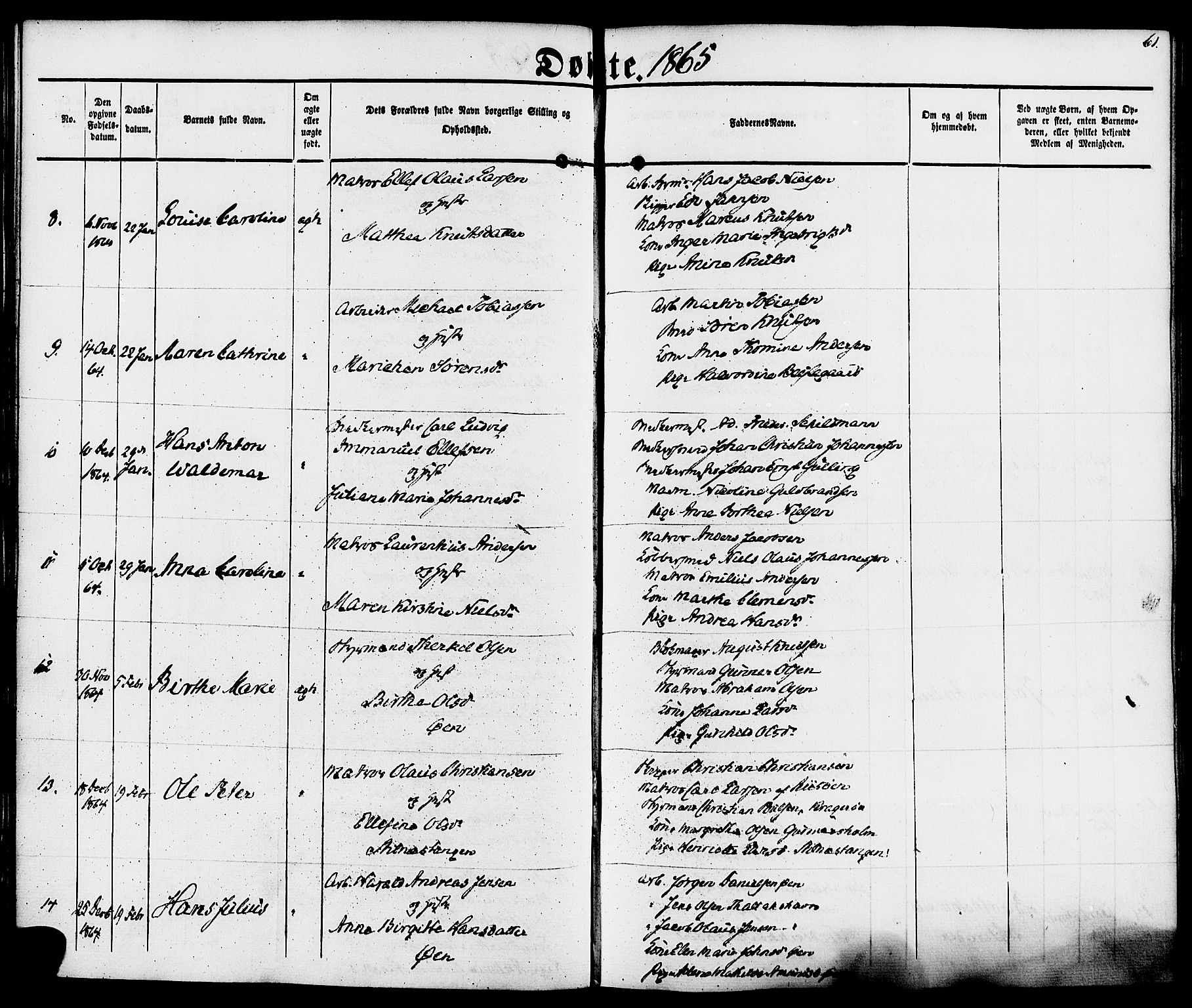 Kragerø kirkebøker, SAKO/A-278/F/Fa/L0007: Parish register (official) no. 7, 1861-1875, p. 61
