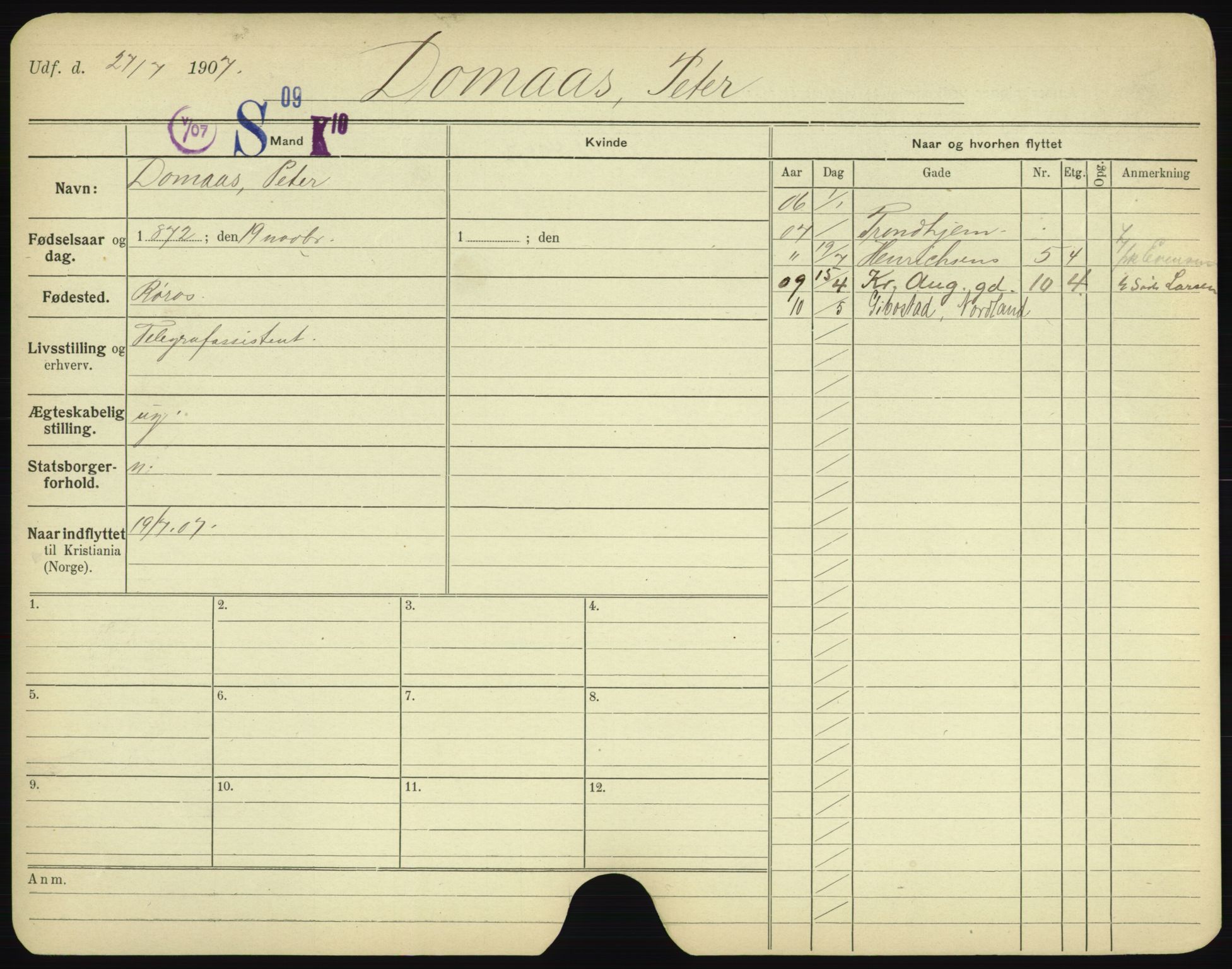 Oslo folkeregister, Registerkort, AV/SAO-A-11715/F/Fa/Fac/L0002: Menn, 1906-1914, p. 658a