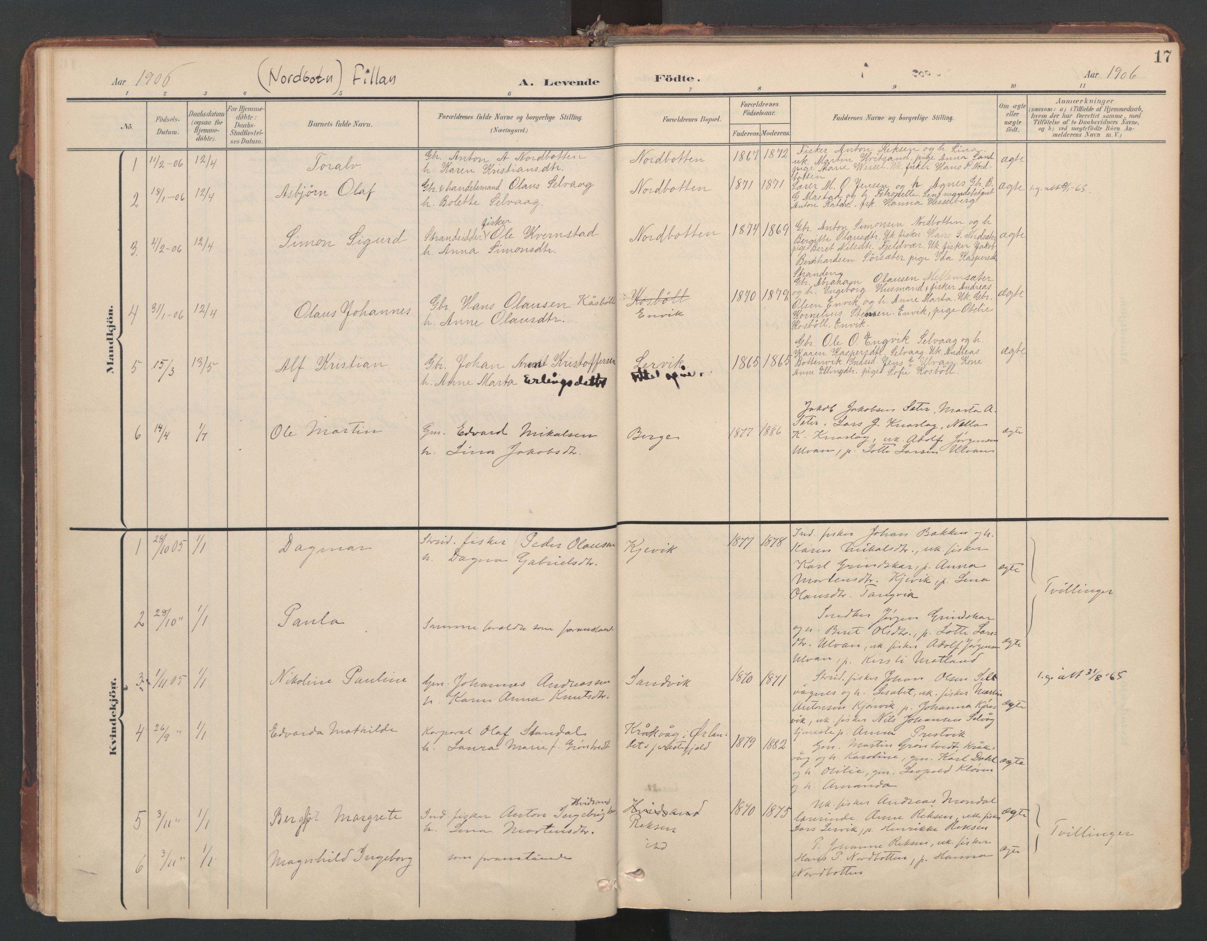 Ministerialprotokoller, klokkerbøker og fødselsregistre - Sør-Trøndelag, SAT/A-1456/638/L0568: Parish register (official) no. 638A01, 1901-1916, p. 17
