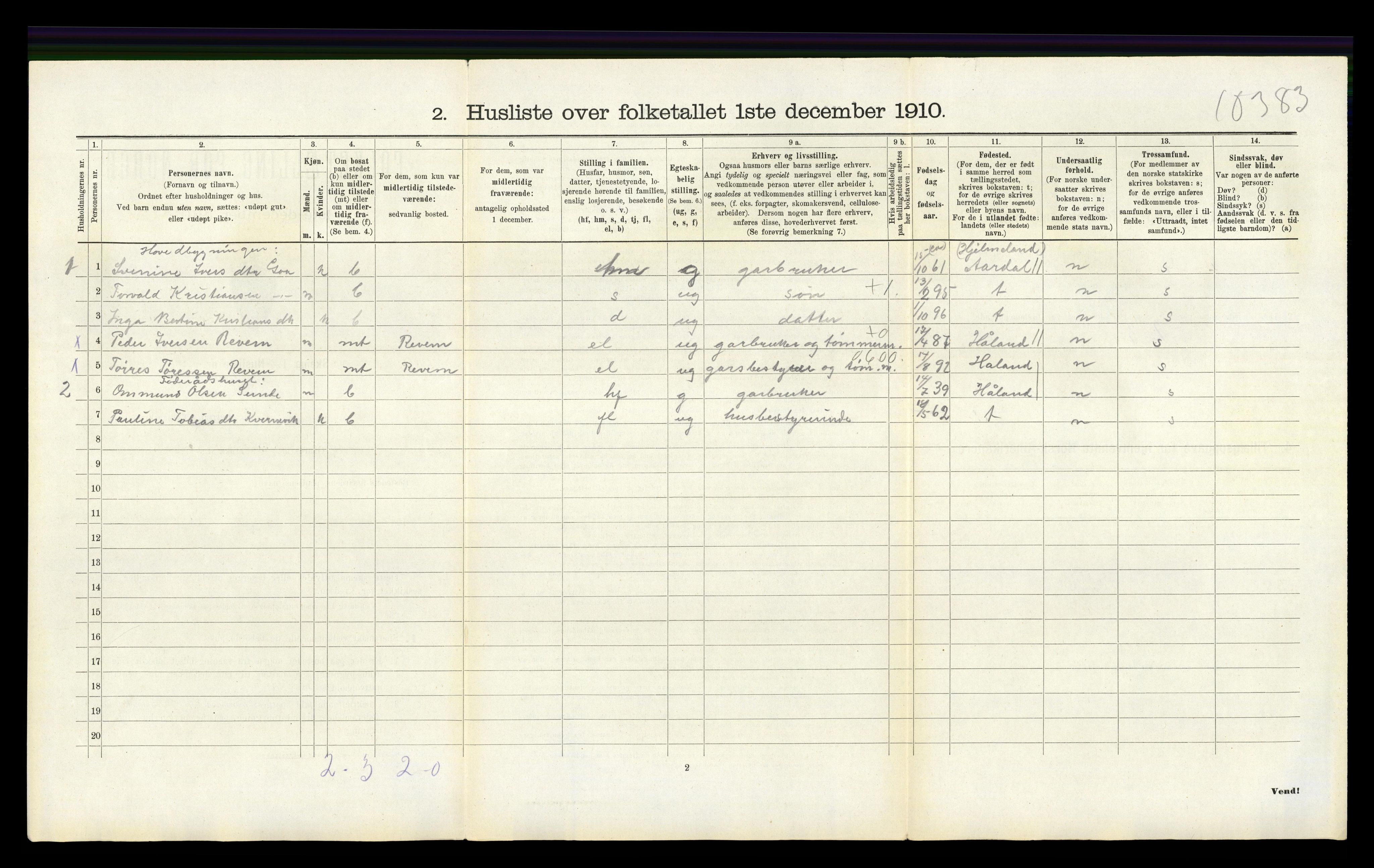 RA, 1910 census for Hetland, 1910, p. 1806