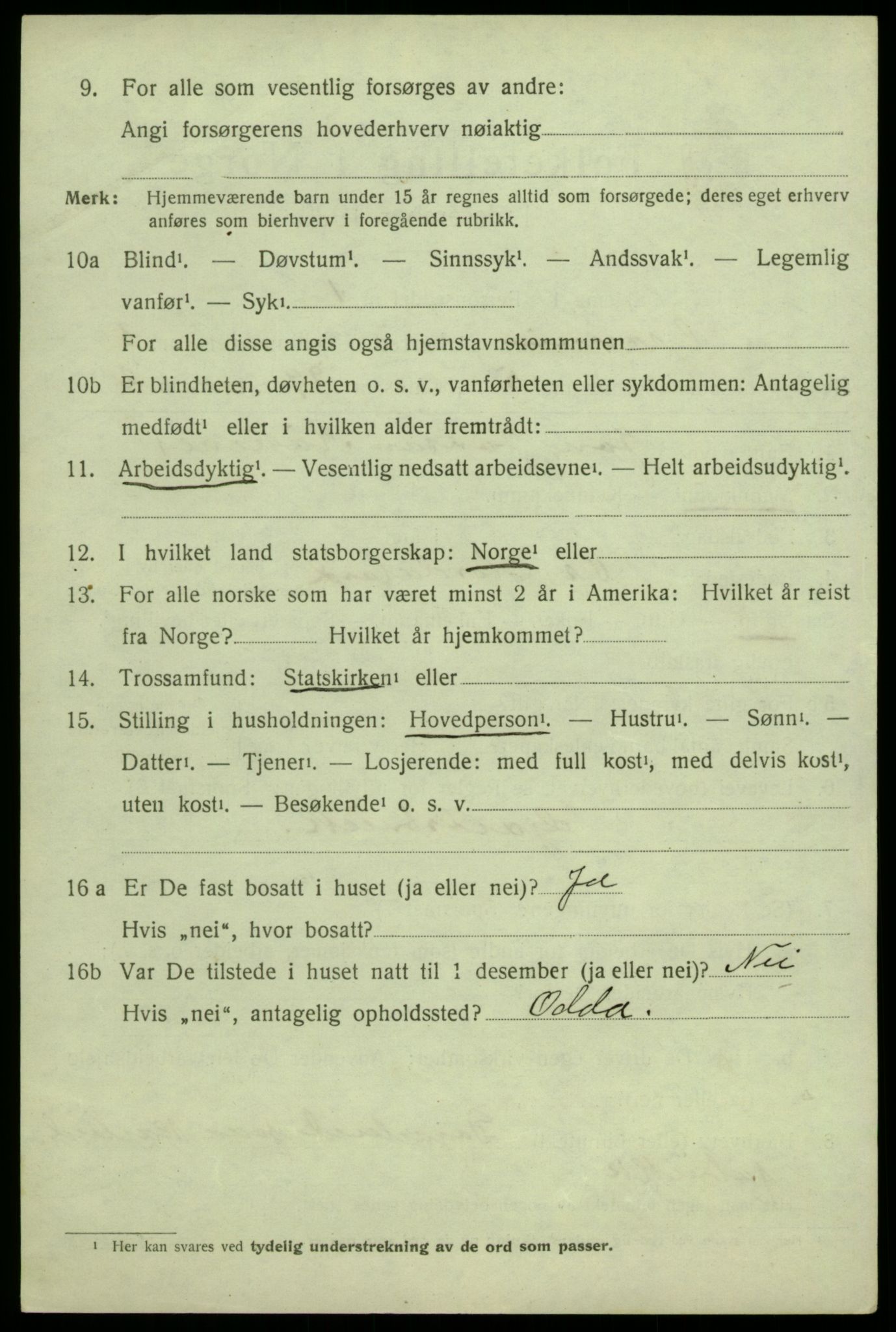 SAB, 1920 census for Granvin, 1920, p. 1219