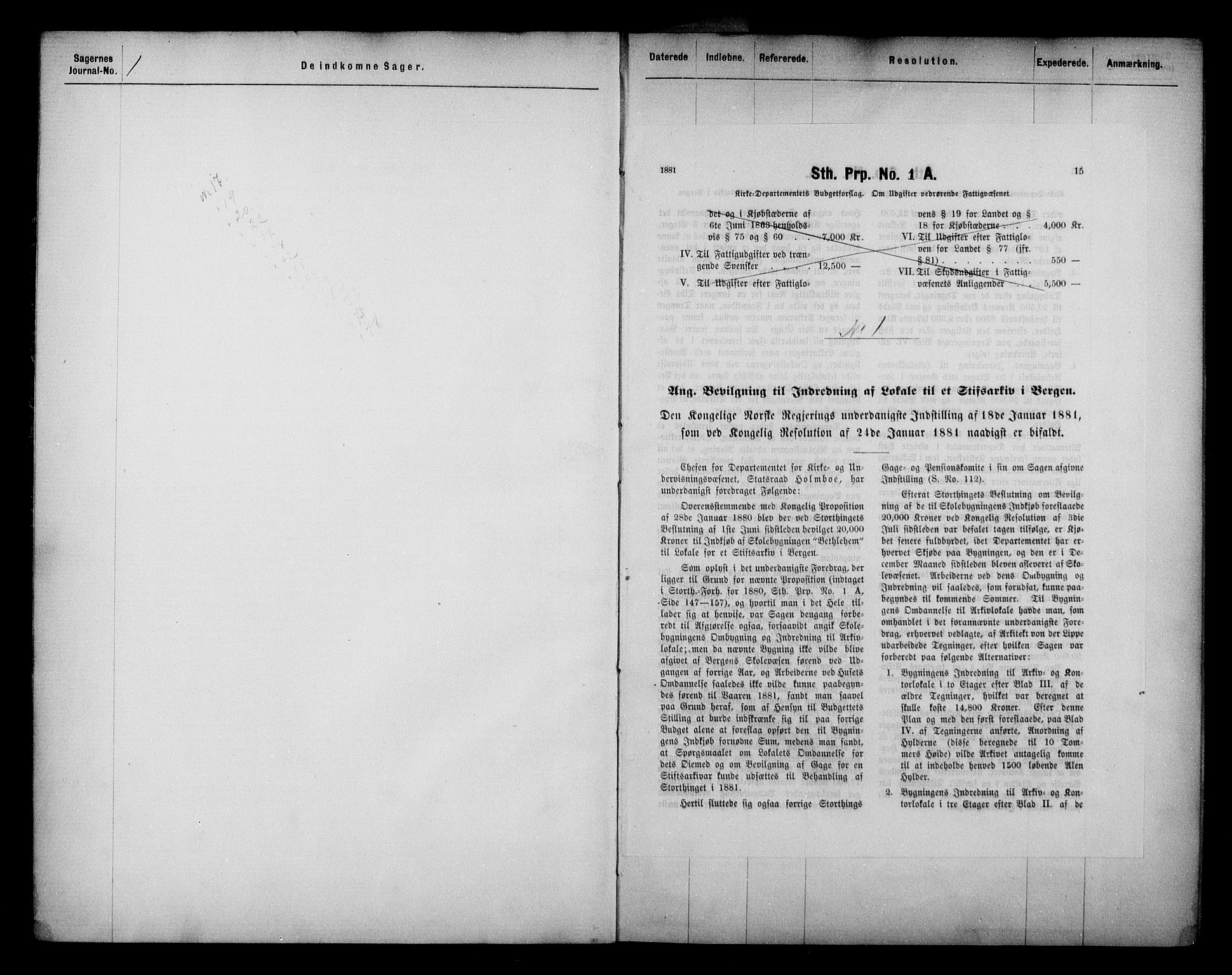 Kirke- og undervisningsdepartementet, Kontoret  for kirke og geistlighet A, AV/RA-S-1007/A/Aa/L0210: Referatprotokoll bd. 1. Ref.nr. 1-91, 1881