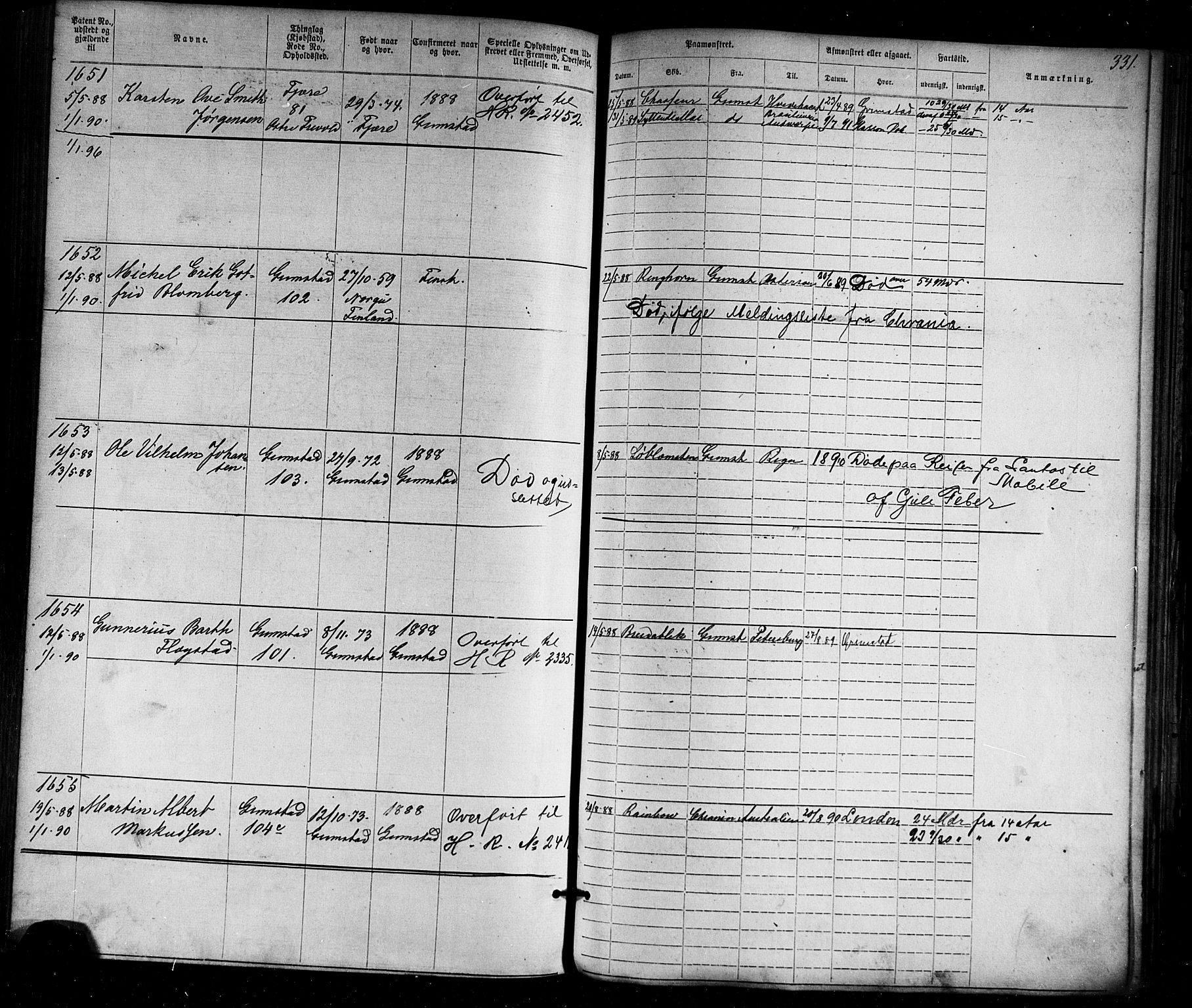 Grimstad mønstringskrets, SAK/2031-0013/F/Fa/L0005: Annotasjonsrulle nr 1-1910 med register, V-18, 1870-1892, p. 370