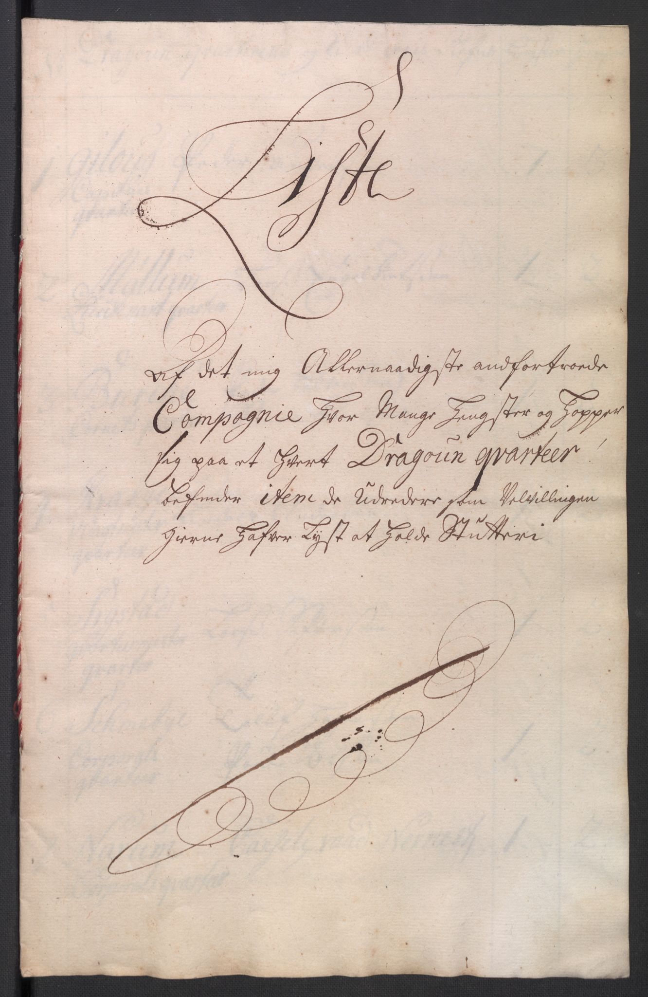 Kommanderende general (KG I) med Det norske krigsdirektorium, AV/RA-EA-5419/D/L0265: 1. Sønnafjelske dragonregiment: Lister, 1717-1753, p. 96