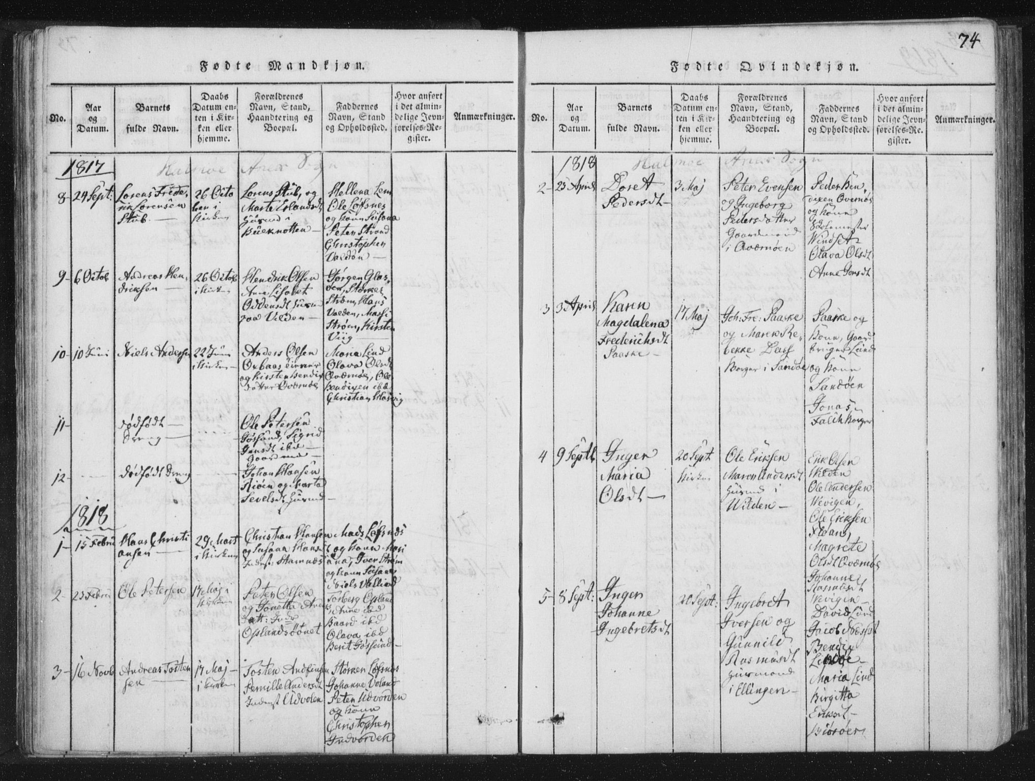 Ministerialprotokoller, klokkerbøker og fødselsregistre - Nord-Trøndelag, SAT/A-1458/773/L0609: Parish register (official) no. 773A03 /3, 1815-1830, p. 74