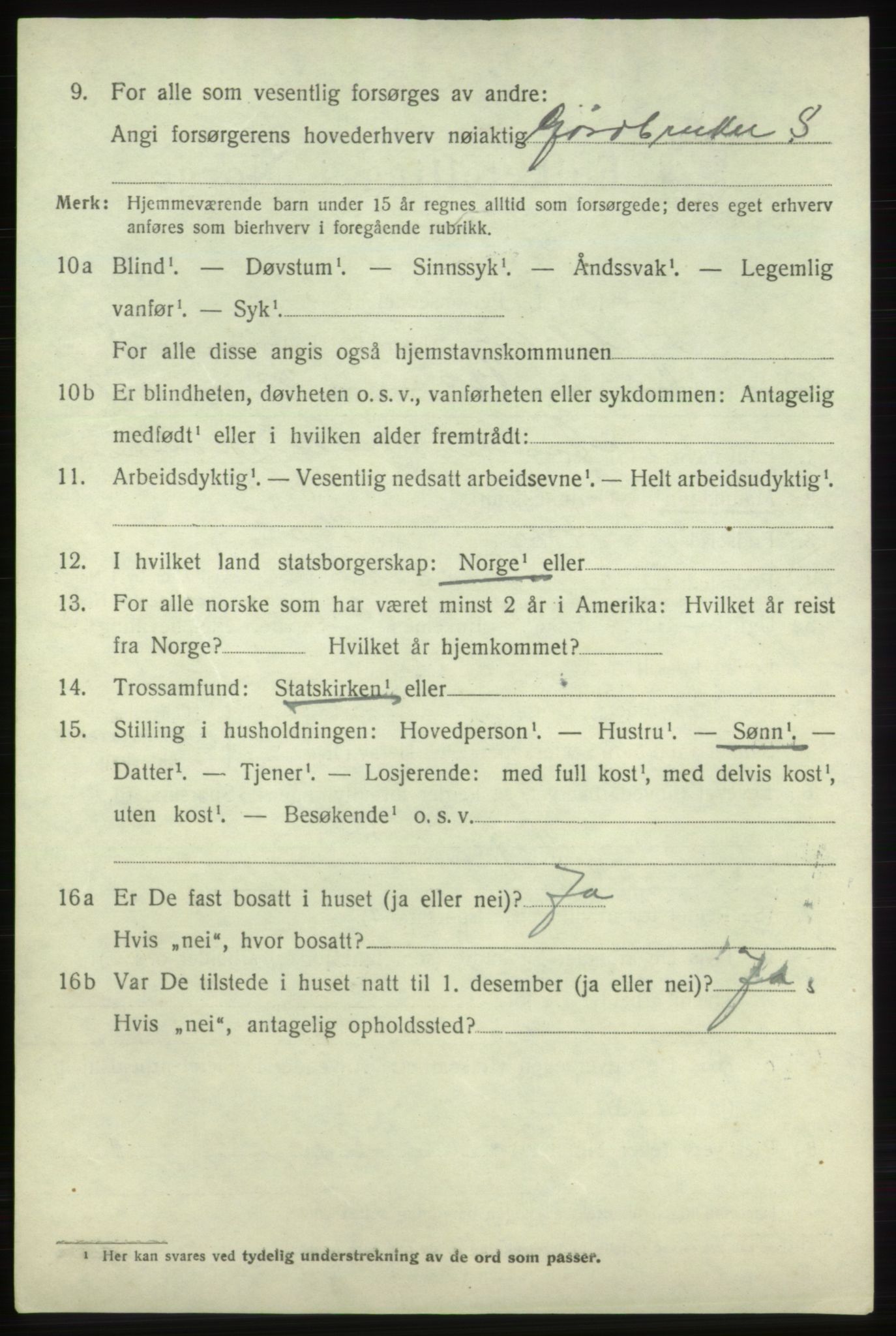 SAB, 1920 census for Fjelberg, 1920, p. 3498