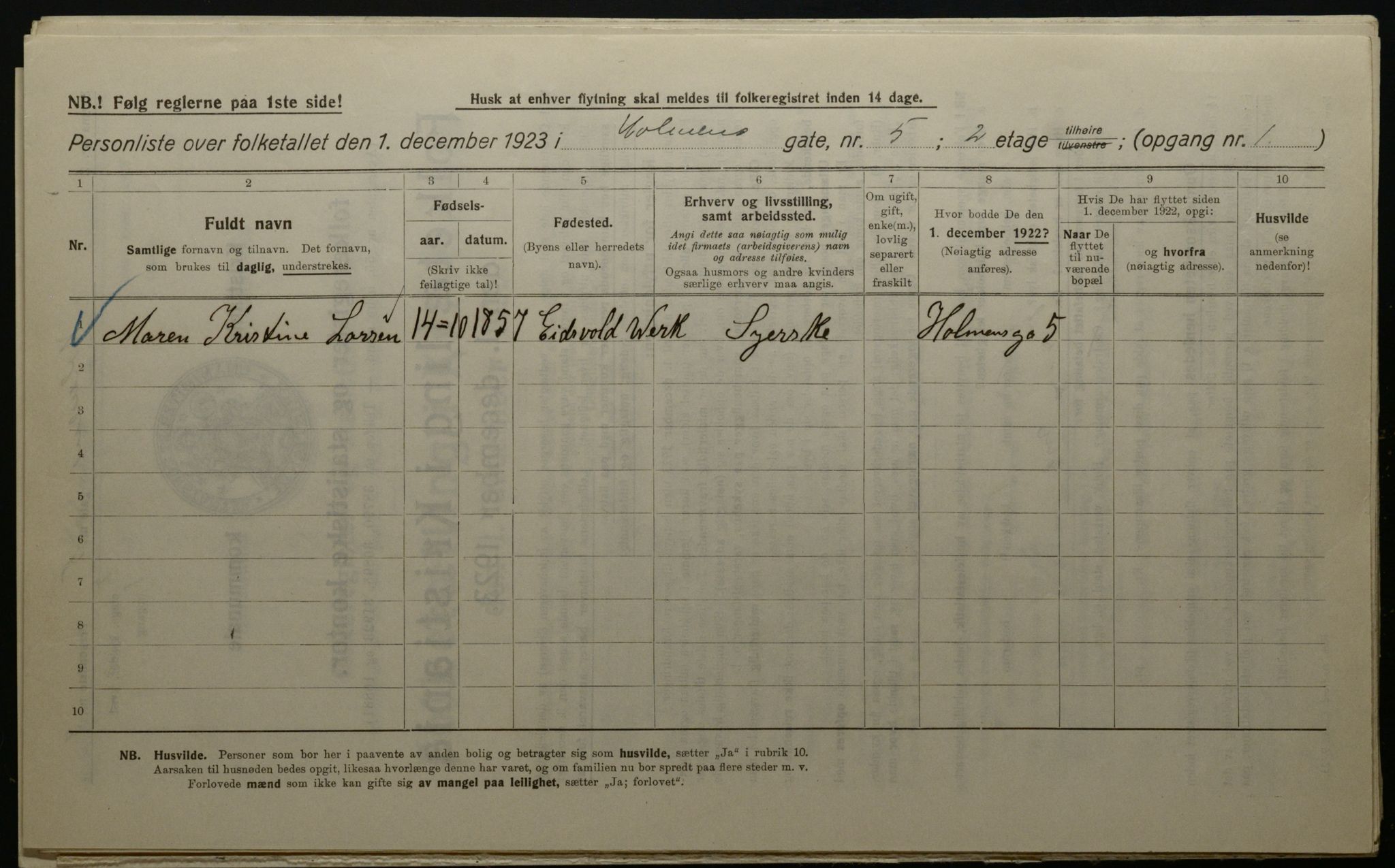 OBA, Municipal Census 1923 for Kristiania, 1923, p. 45664