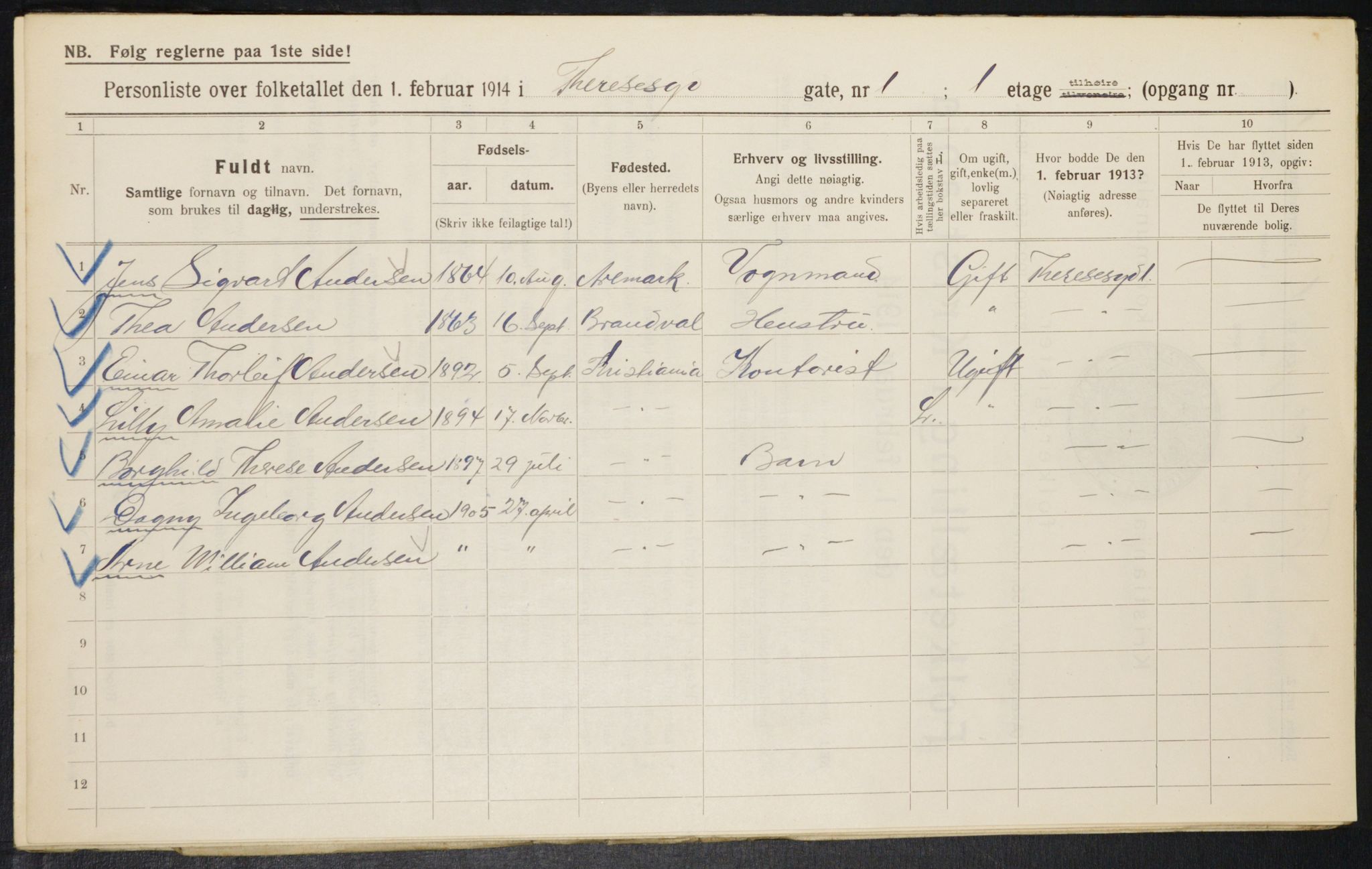 OBA, Municipal Census 1914 for Kristiania, 1914, p. 108567