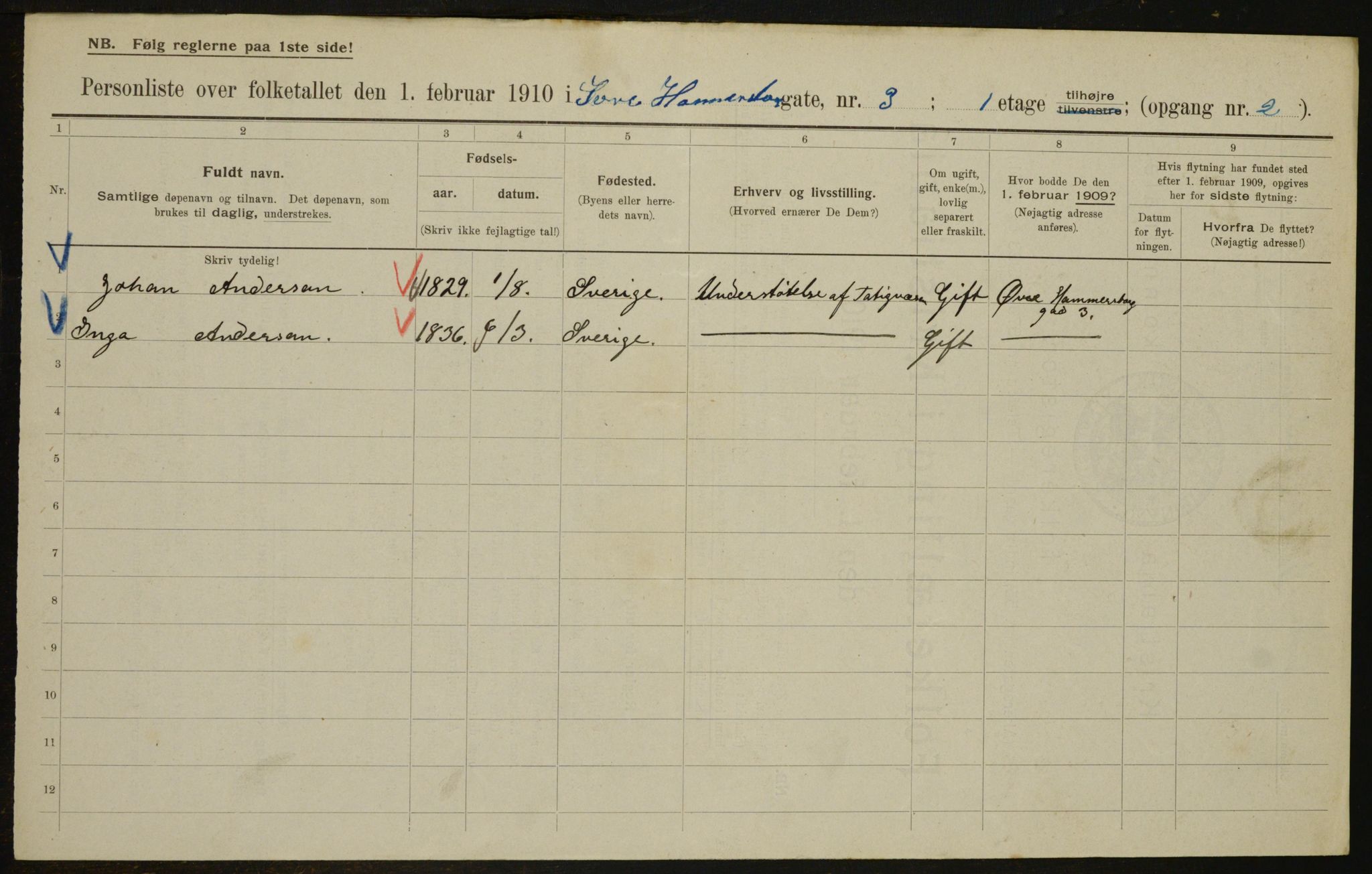 OBA, Municipal Census 1910 for Kristiania, 1910, p. 123117