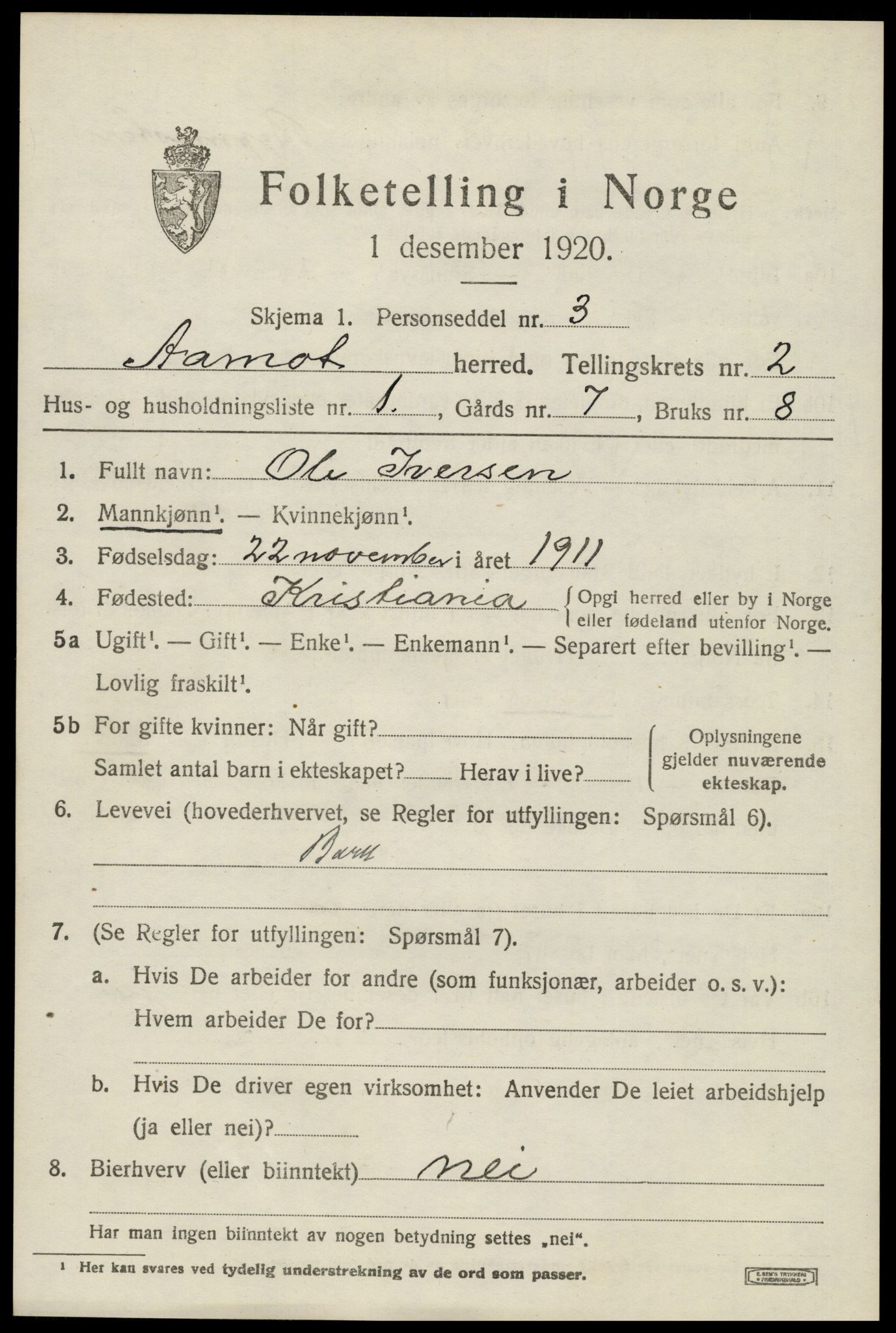 SAH, 1920 census for Åmot, 1920, p. 2075