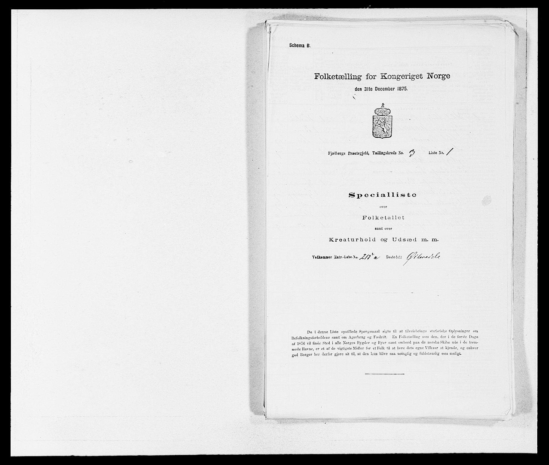 SAB, 1875 census for 1213P Fjelberg, 1875, p. 257