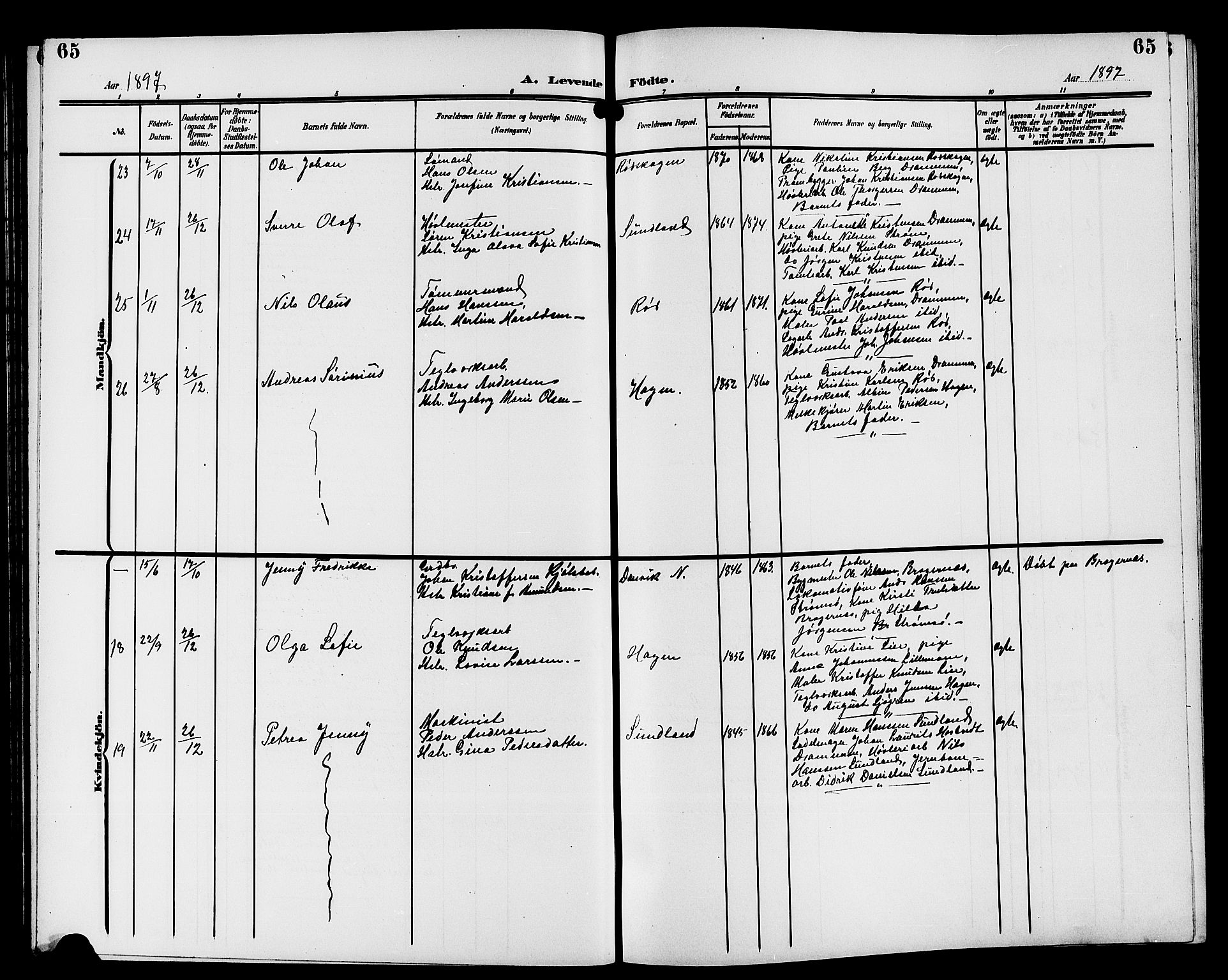 Strømsgodset kirkebøker, AV/SAKO-A-324/G/Ga/L0002: Parish register (copy) no. 2, 1885-1910, p. 65