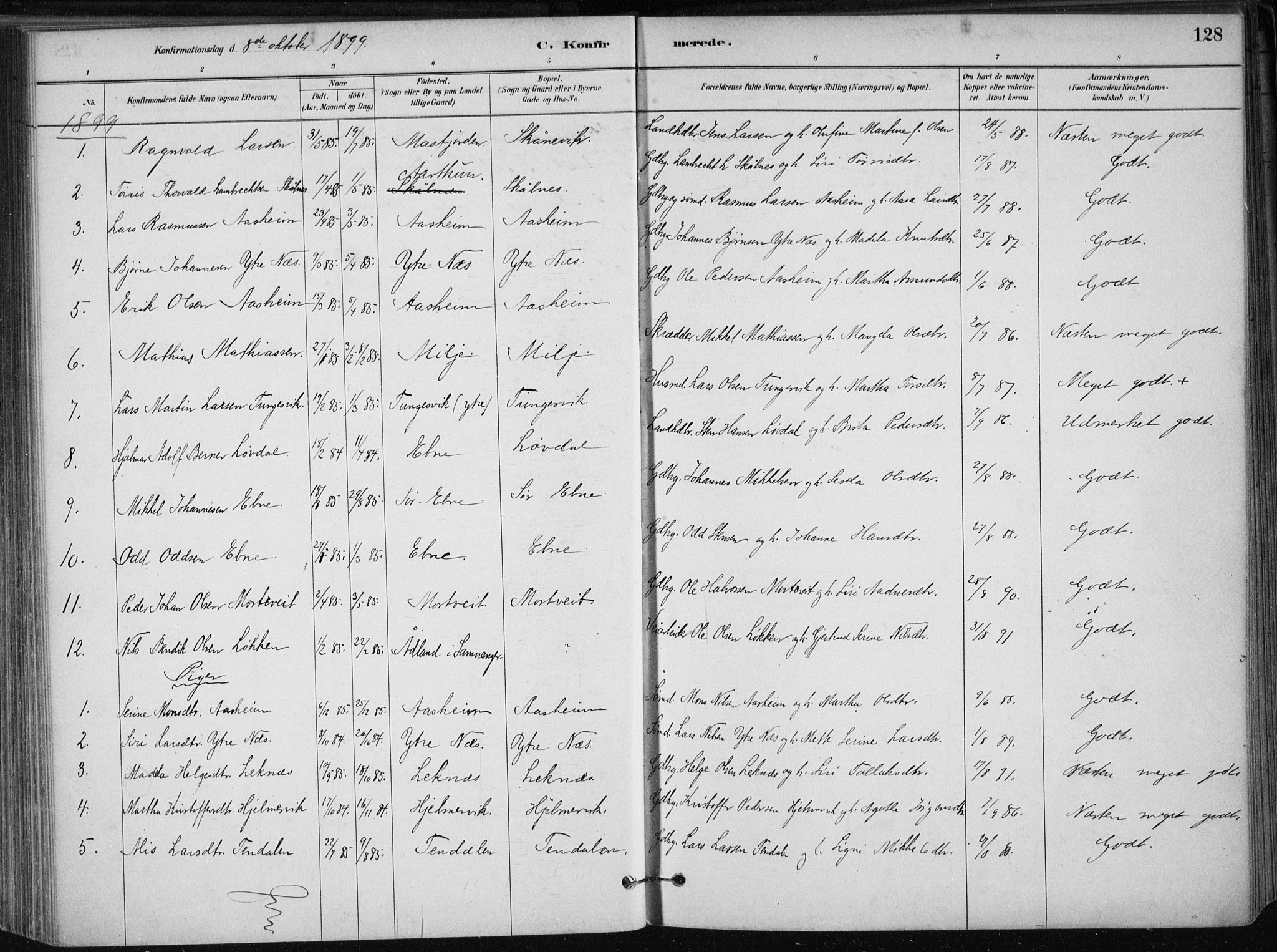 Skånevik sokneprestembete, AV/SAB-A-77801/H/Haa: Parish register (official) no. B 1, 1879-1914, p. 128