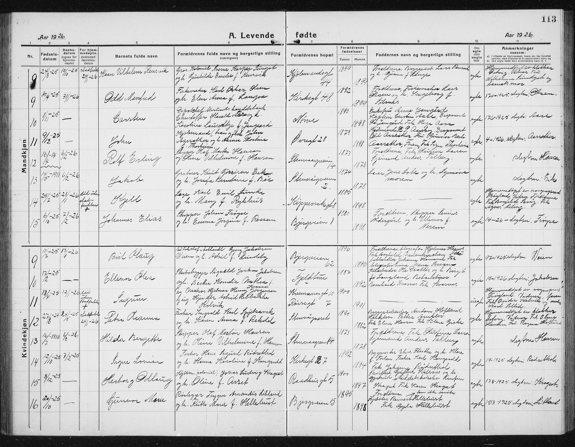 Ministerialprotokoller, klokkerbøker og fødselsregistre - Møre og Romsdal, AV/SAT-A-1454/529/L0475: Parish register (copy) no. 529C12, 1921-1934, p. 113