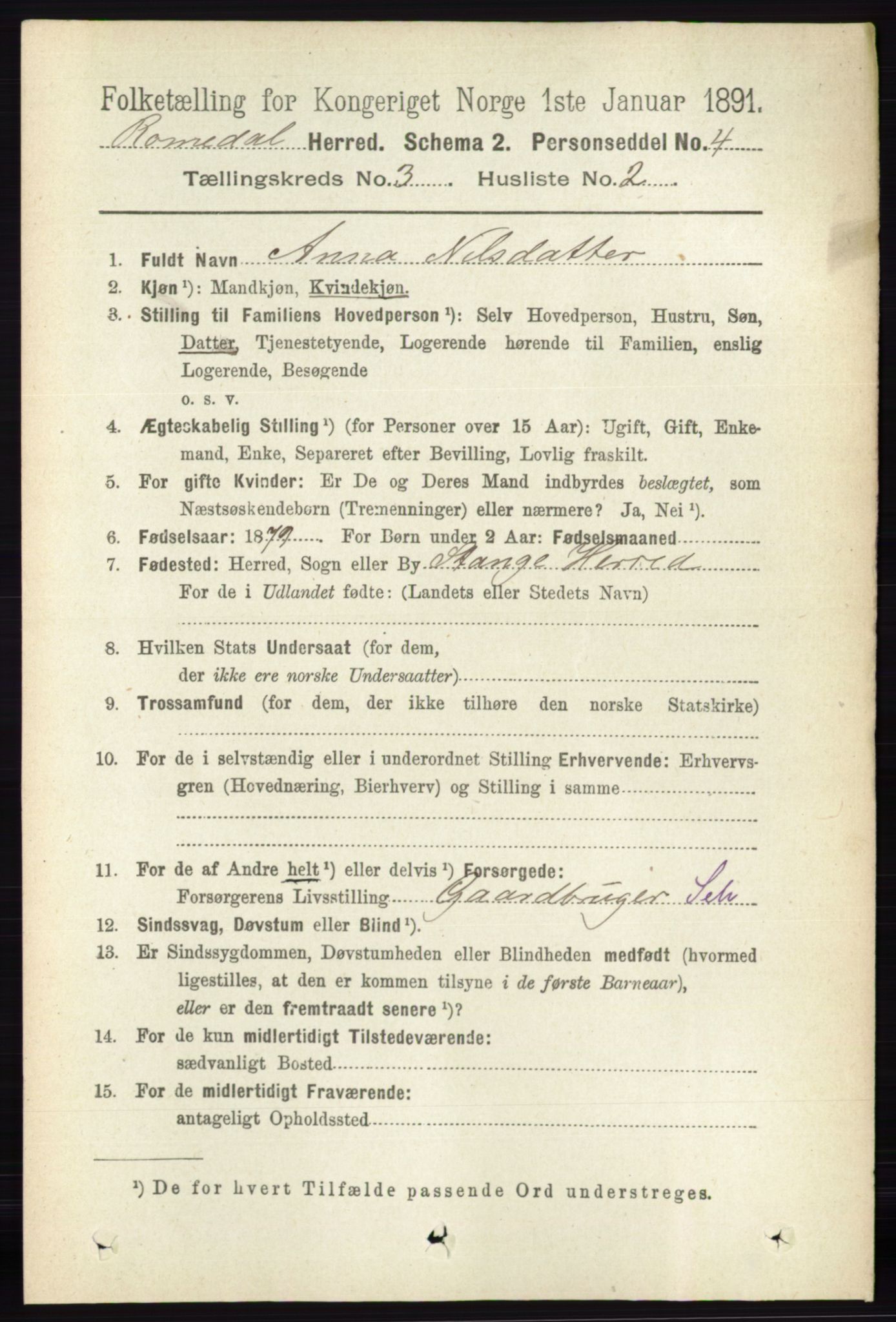 RA, 1891 census for 0416 Romedal, 1891, p. 1429