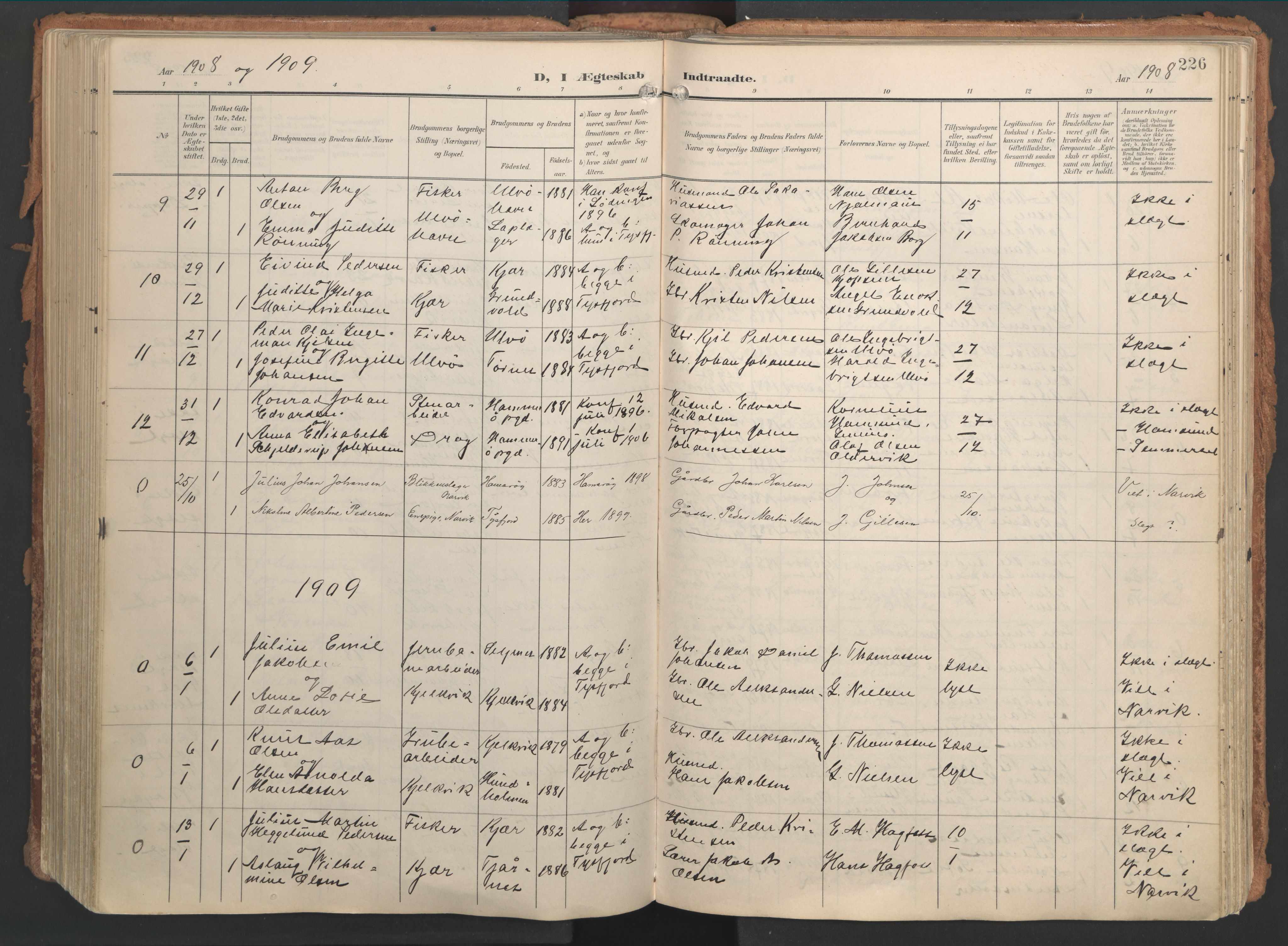 Ministerialprotokoller, klokkerbøker og fødselsregistre - Nordland, AV/SAT-A-1459/861/L0871: Parish register (official) no. 861A06, 1903-1916, p. 226