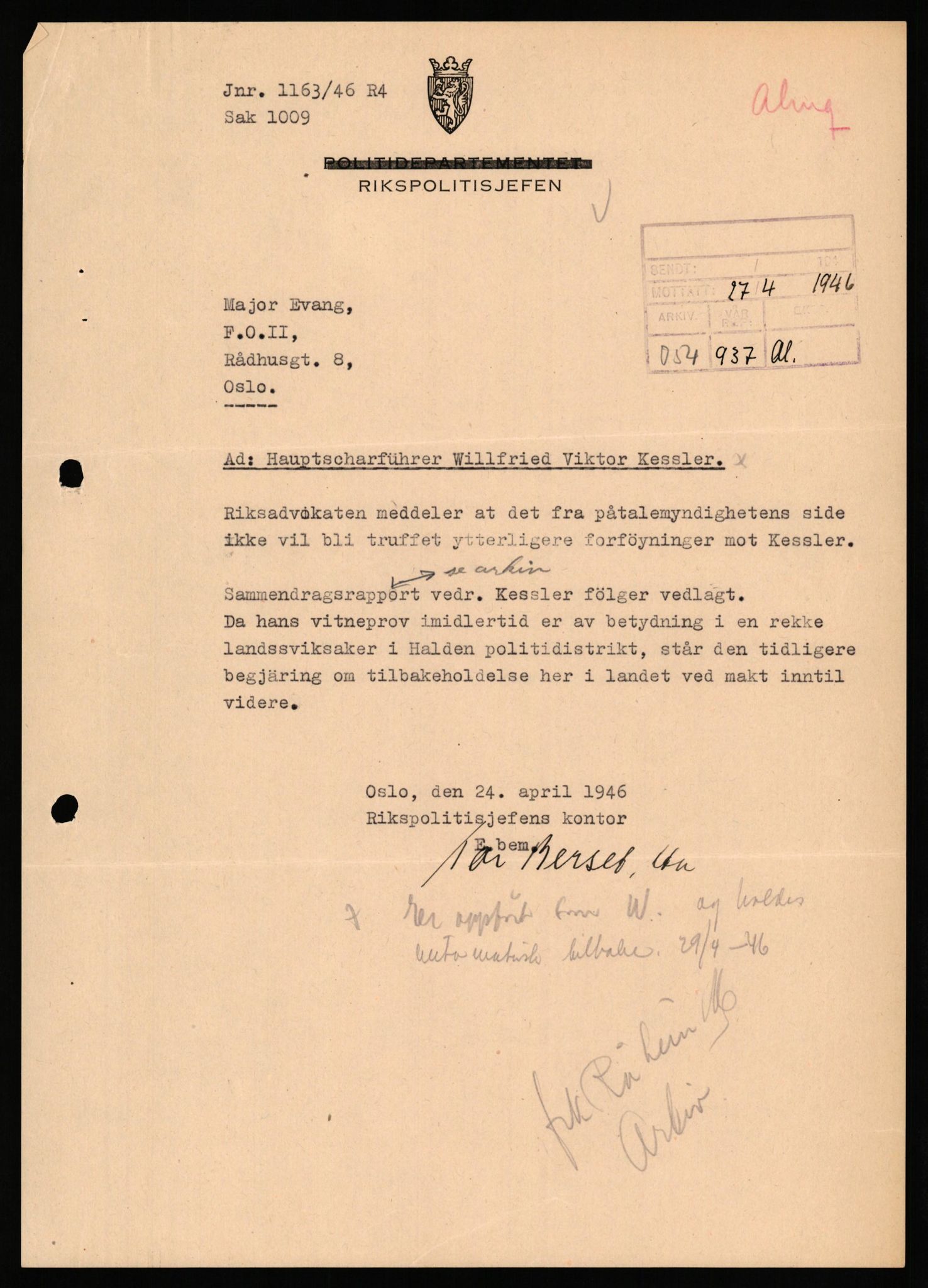 Forsvaret, Forsvarets overkommando II, AV/RA-RAFA-3915/D/Db/L0039: CI Questionaires. Tyske okkupasjonsstyrker i Norge. Østerrikere., 1945-1946, p. 170