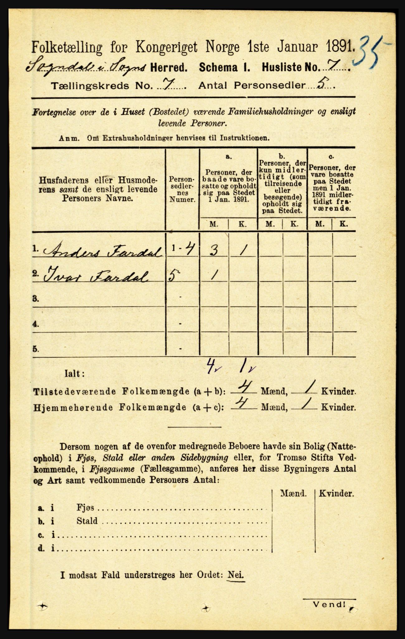 RA, 1891 census for 1420 Sogndal, 1891, p. 2936