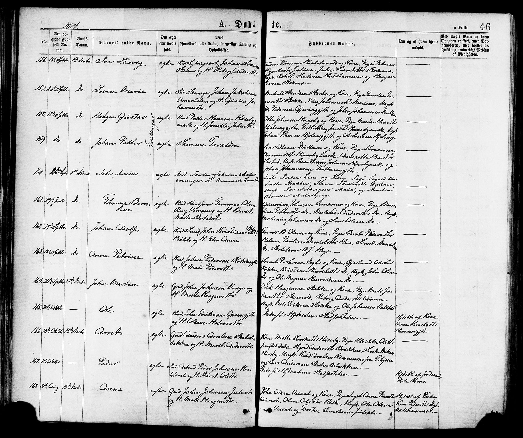 Ministerialprotokoller, klokkerbøker og fødselsregistre - Nord-Trøndelag, AV/SAT-A-1458/709/L0076: Parish register (official) no. 709A16, 1871-1879, p. 46