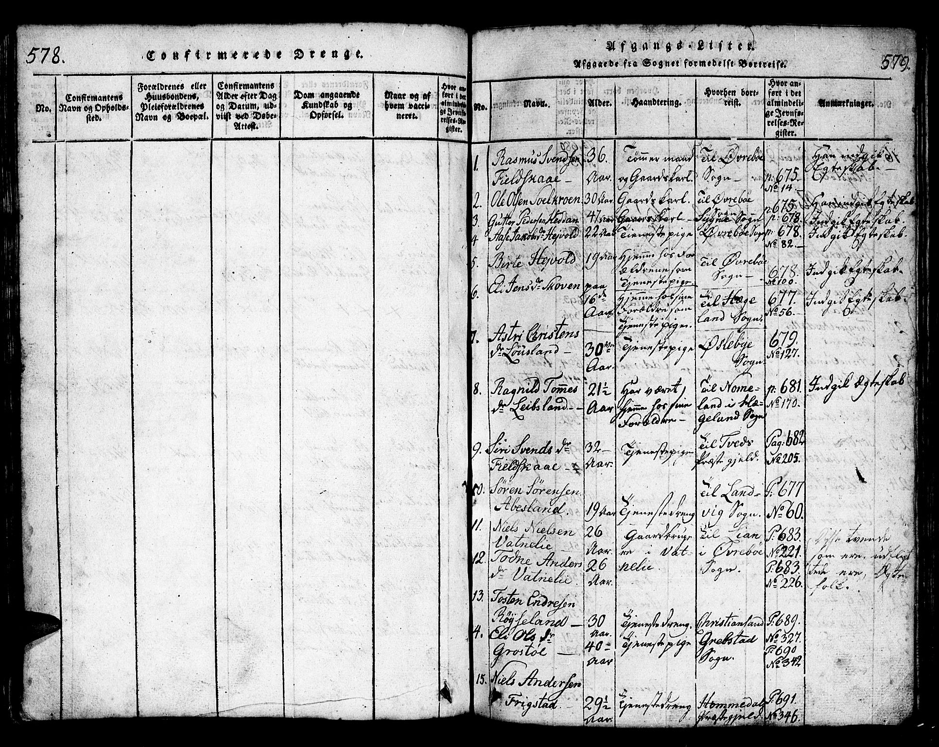 Bjelland sokneprestkontor, SAK/1111-0005/F/Fb/Fbb/L0003: Parish register (copy) no. B 3, 1816-1868, p. 578-579