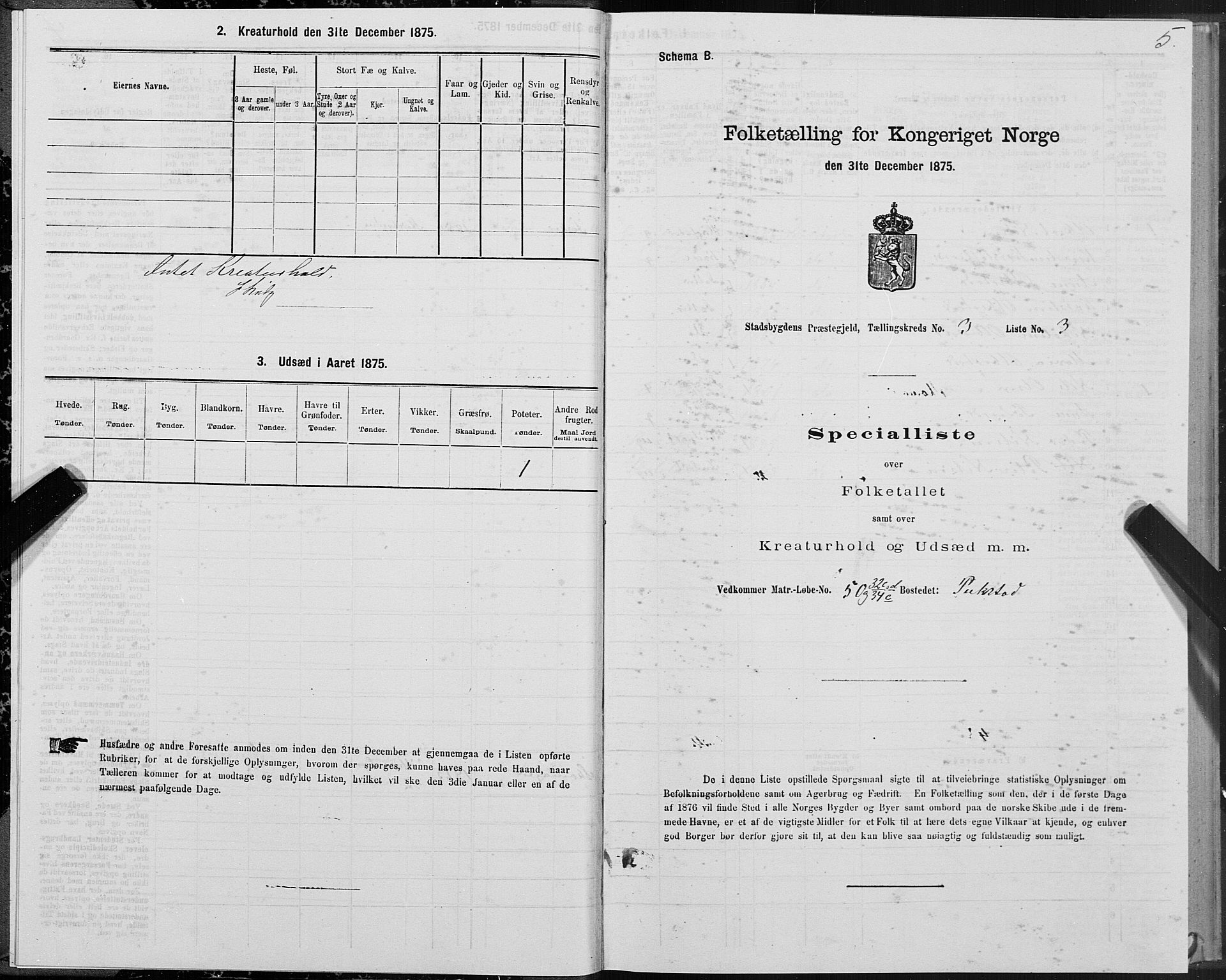 SAT, 1875 census for 1625P Stadsbygd, 1875, p. 2005