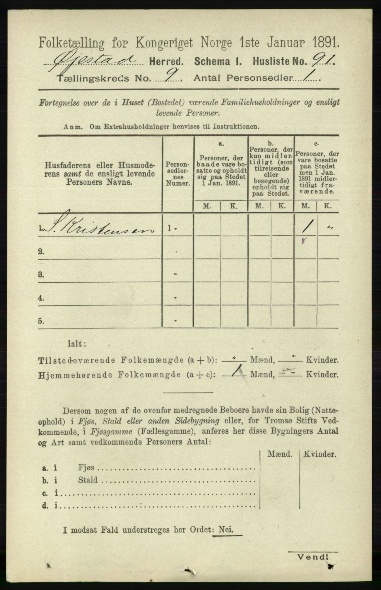 RA, 1891 census for 0920 Øyestad, 1891, p. 3566