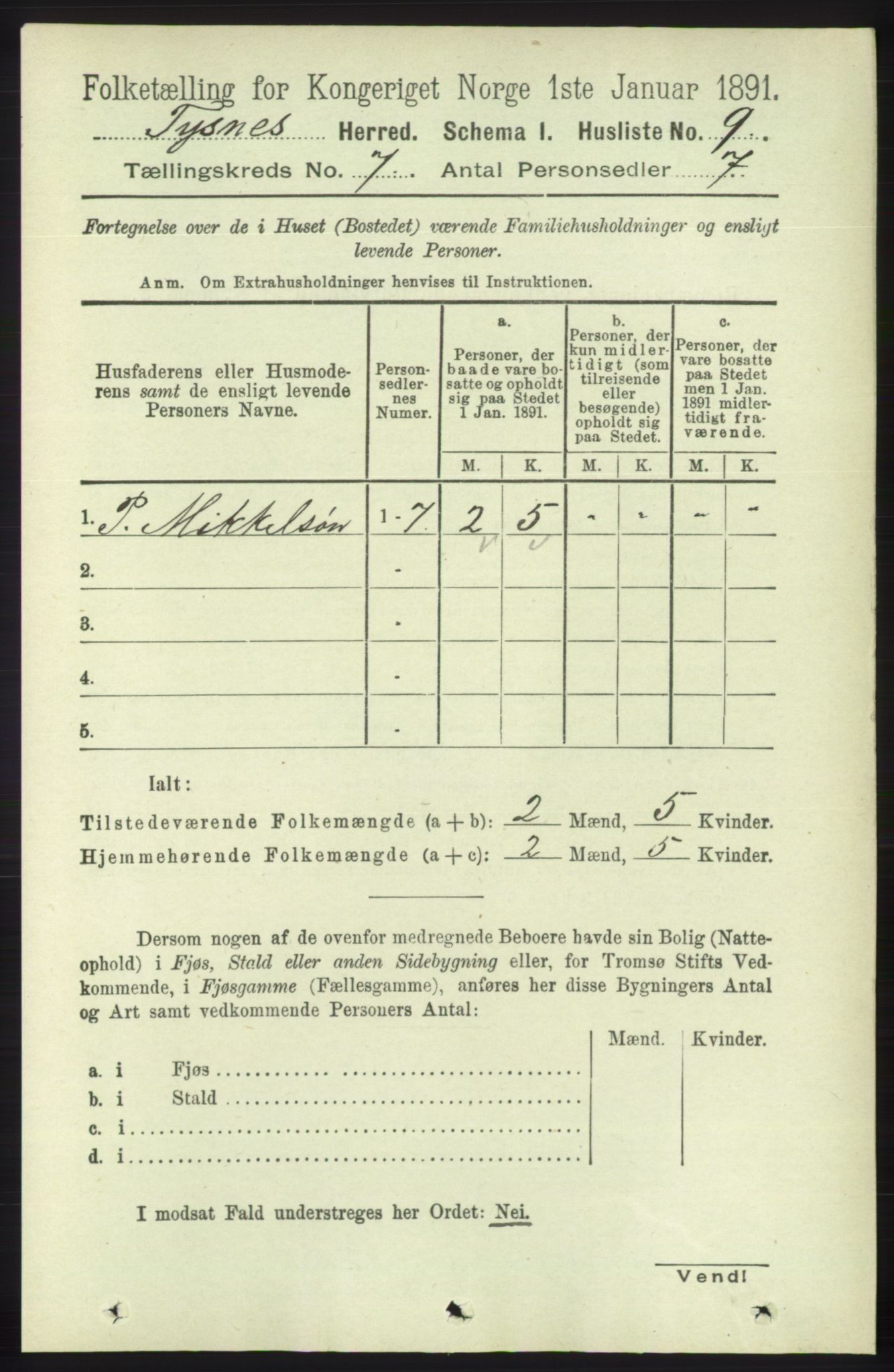 RA, 1891 census for 1223 Tysnes, 1891, p. 2769