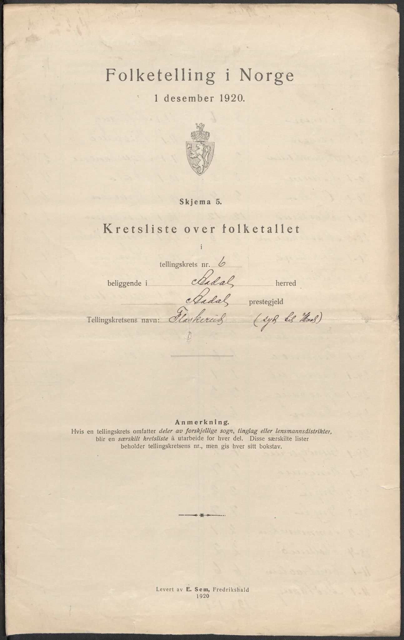 SAKO, 1920 census for Ådal, 1920, p. 24