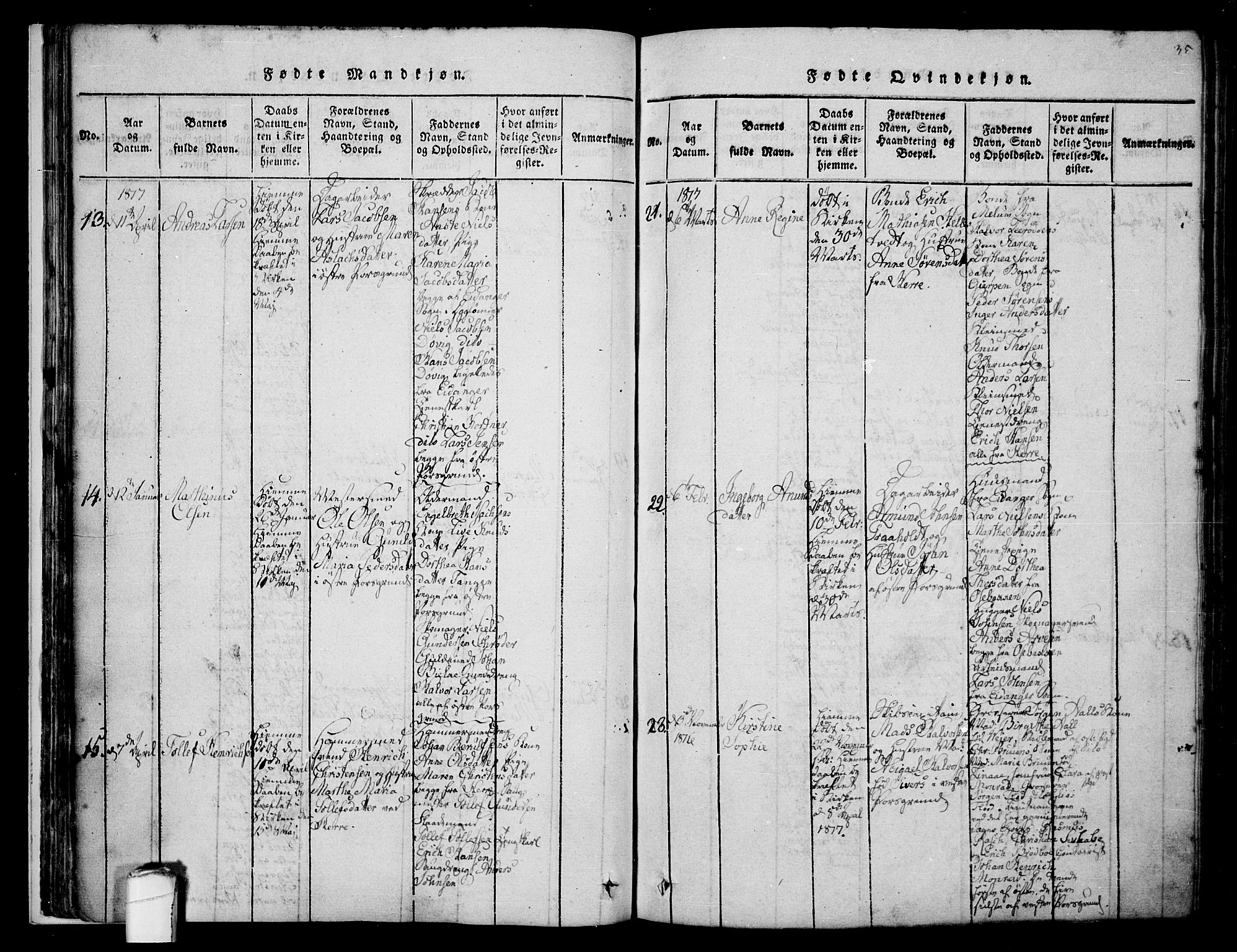 Porsgrunn kirkebøker , AV/SAKO-A-104/F/Fa/L0004: Parish register (official) no. 4, 1814-1828, p. 35