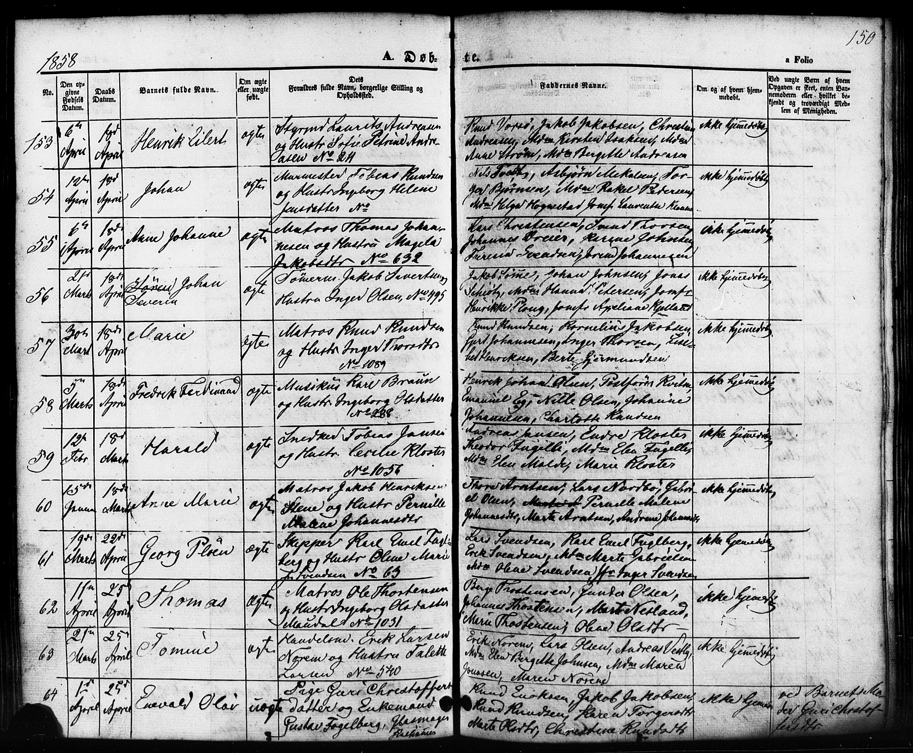 Domkirken sokneprestkontor, SAST/A-101812/001/30/30BB/L0010: Parish register (copy) no. B 10, 1855-1860, p. 150