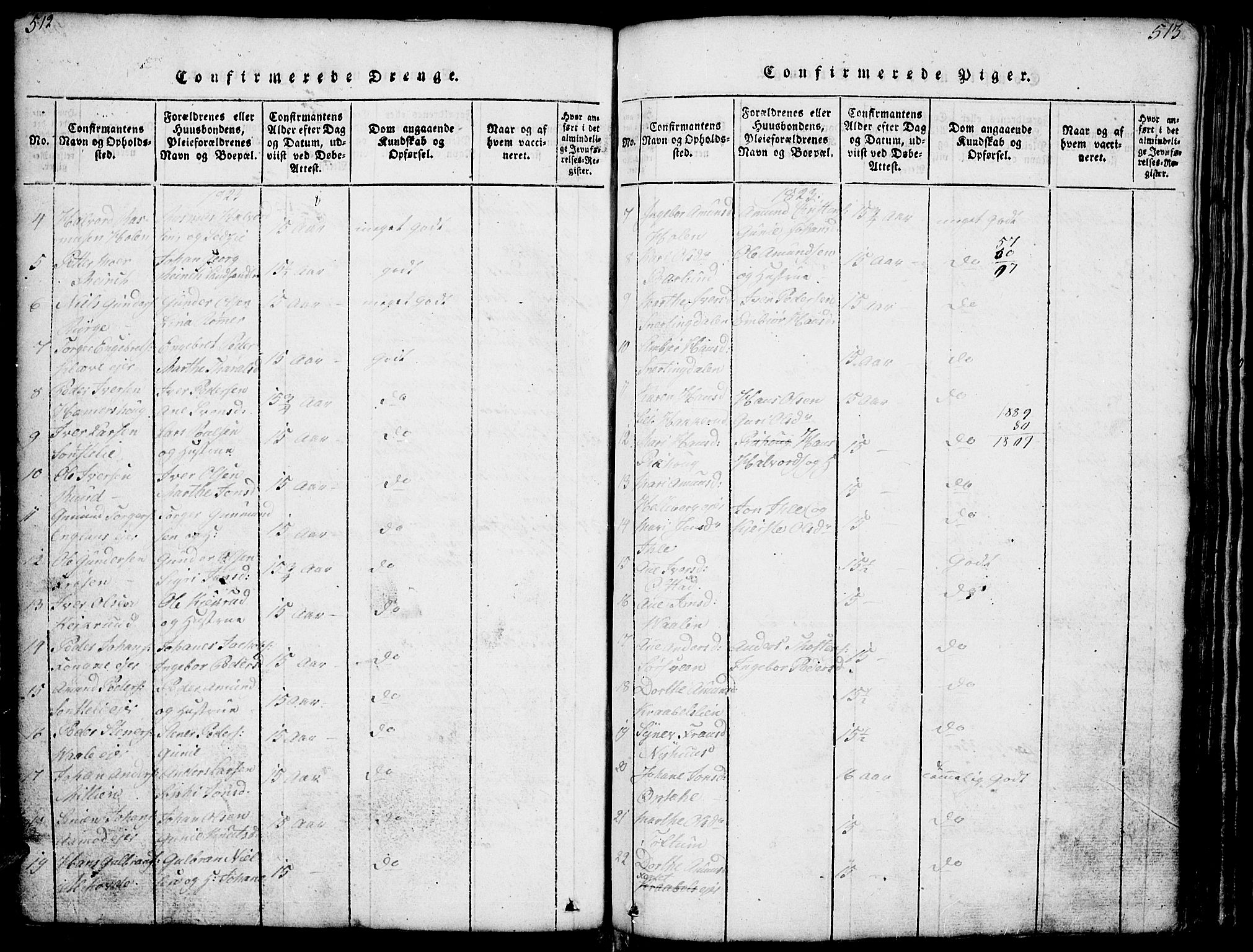 Gausdal prestekontor, AV/SAH-PREST-090/H/Ha/Hab/L0001: Parish register (copy) no. 1, 1817-1848, p. 512-513