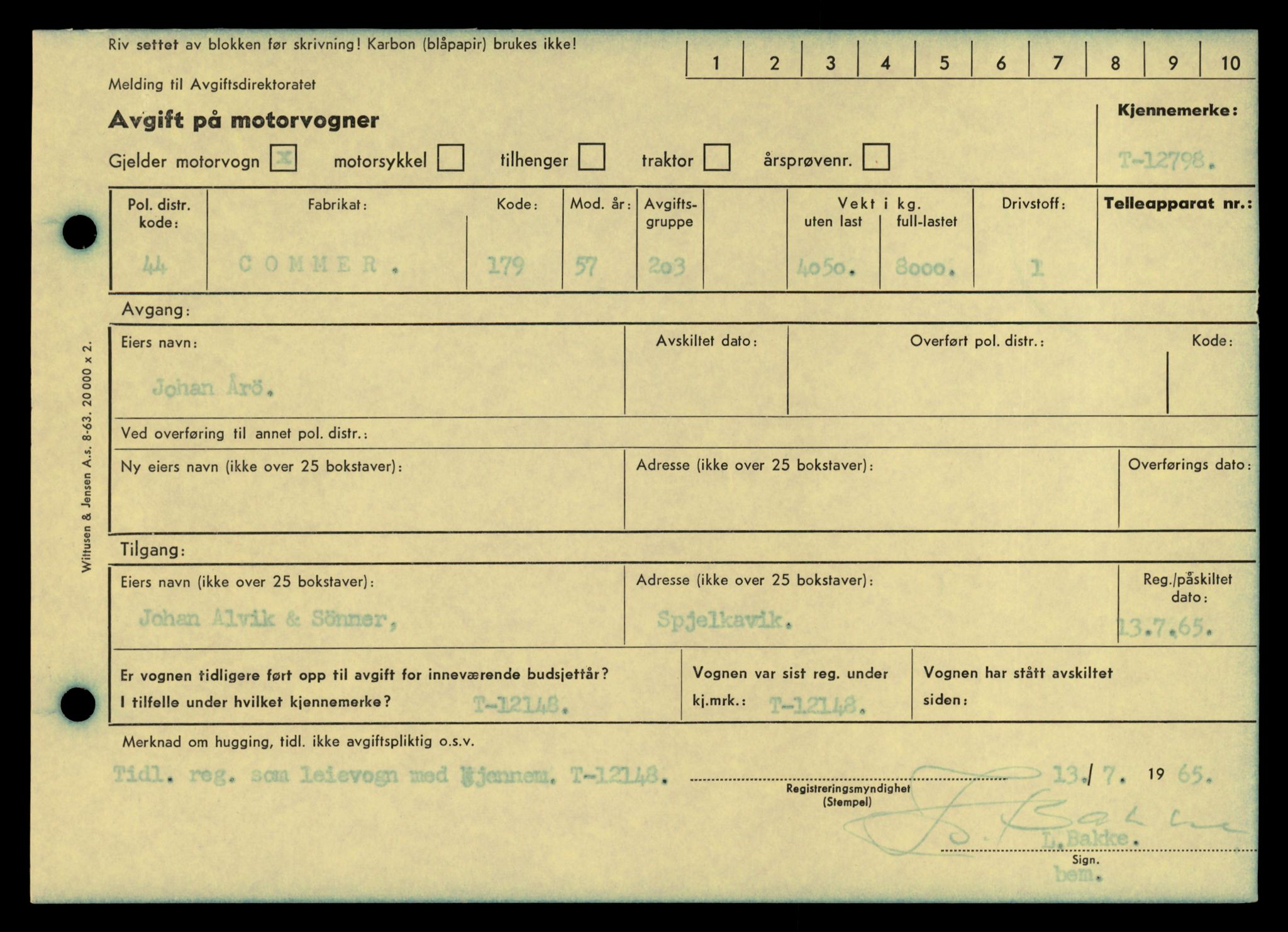 Møre og Romsdal vegkontor - Ålesund trafikkstasjon, AV/SAT-A-4099/F/Fe/L0035: Registreringskort for kjøretøy T 12653 - T 12829, 1927-1998, p. 2420