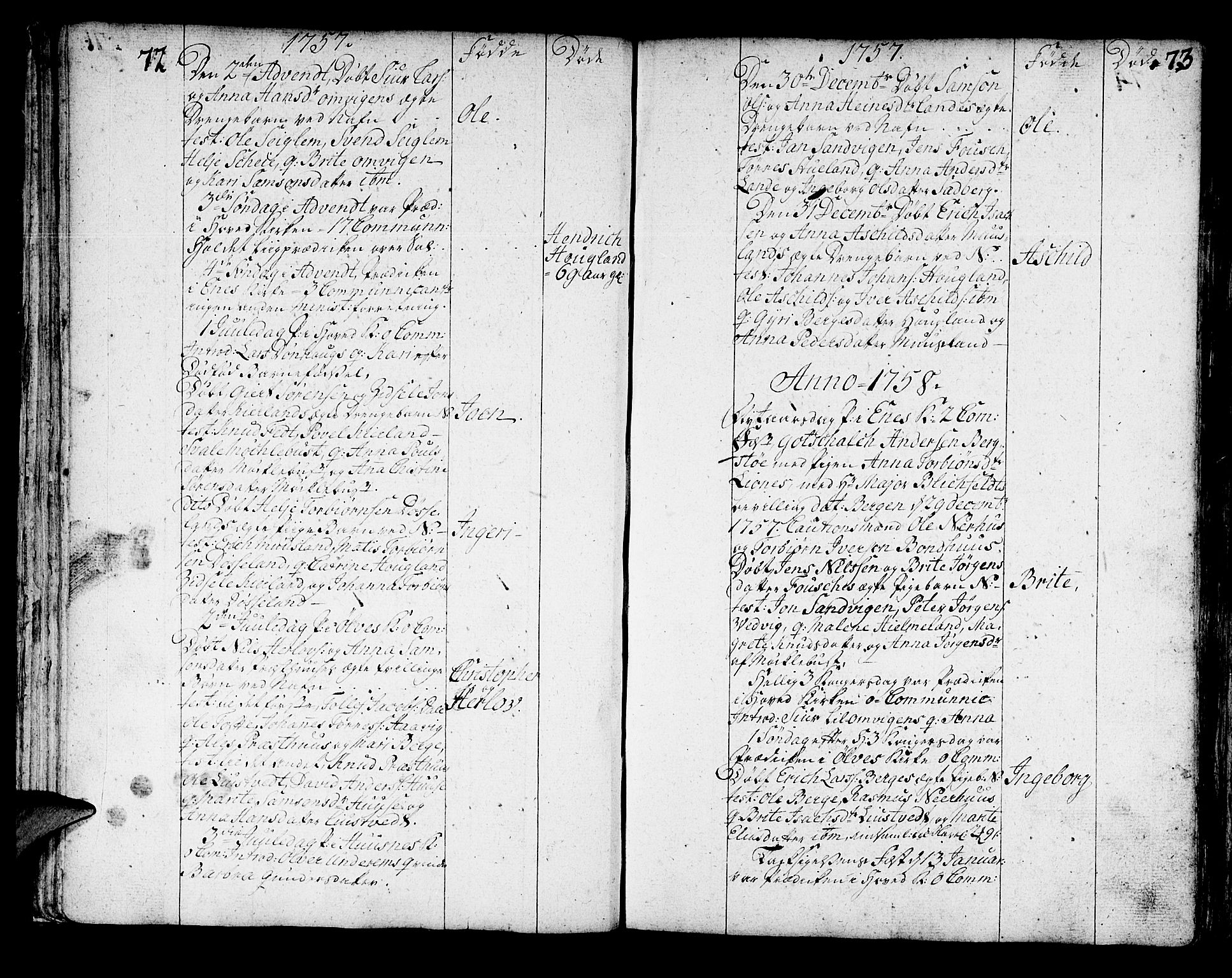 Kvinnherad sokneprestembete, SAB/A-76401/H/Haa: Parish register (official) no. A 3, 1754-1777, p. 72-73