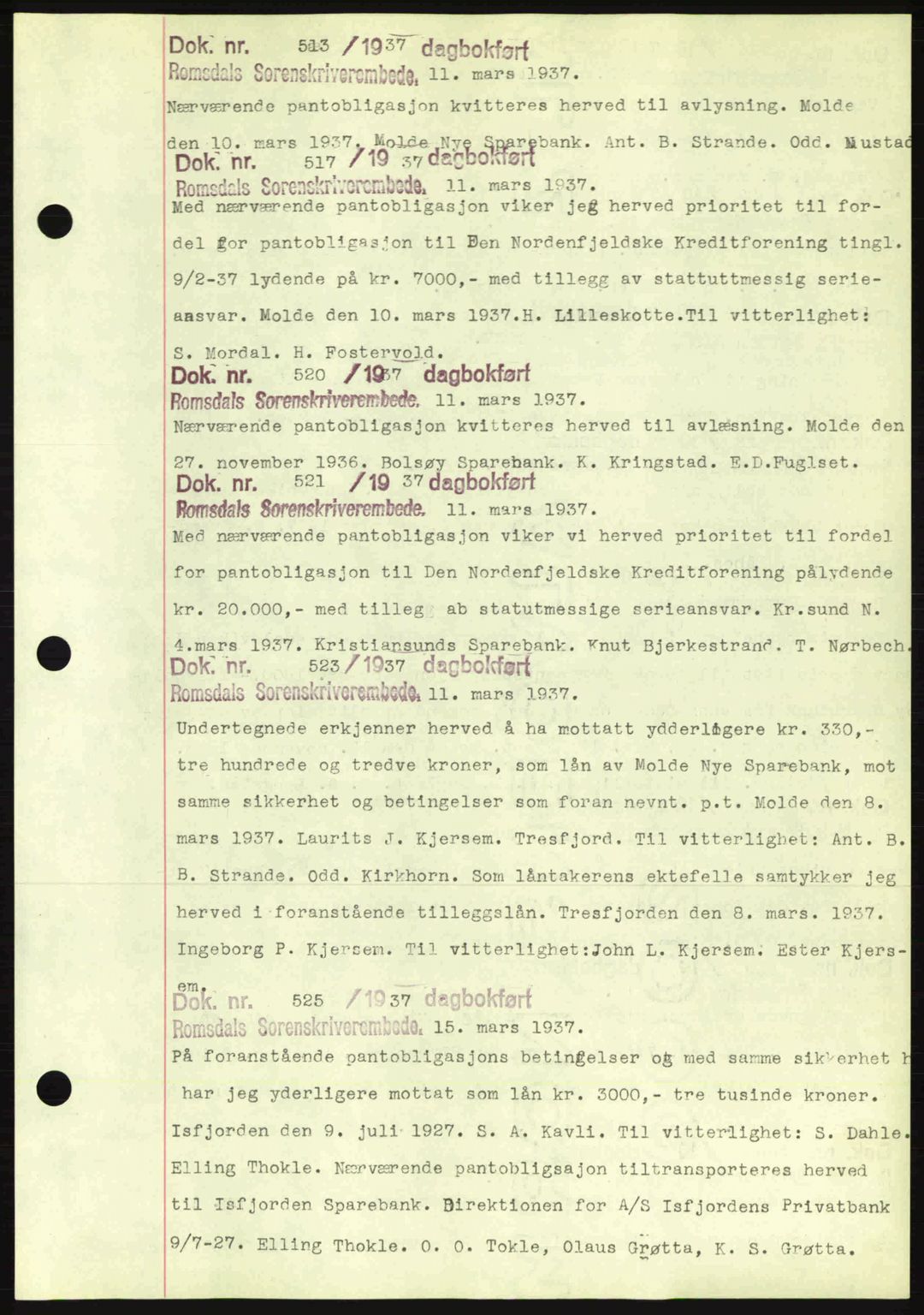 Romsdal sorenskriveri, AV/SAT-A-4149/1/2/2C: Mortgage book no. C1a, 1936-1945, Diary no: : 513/1937