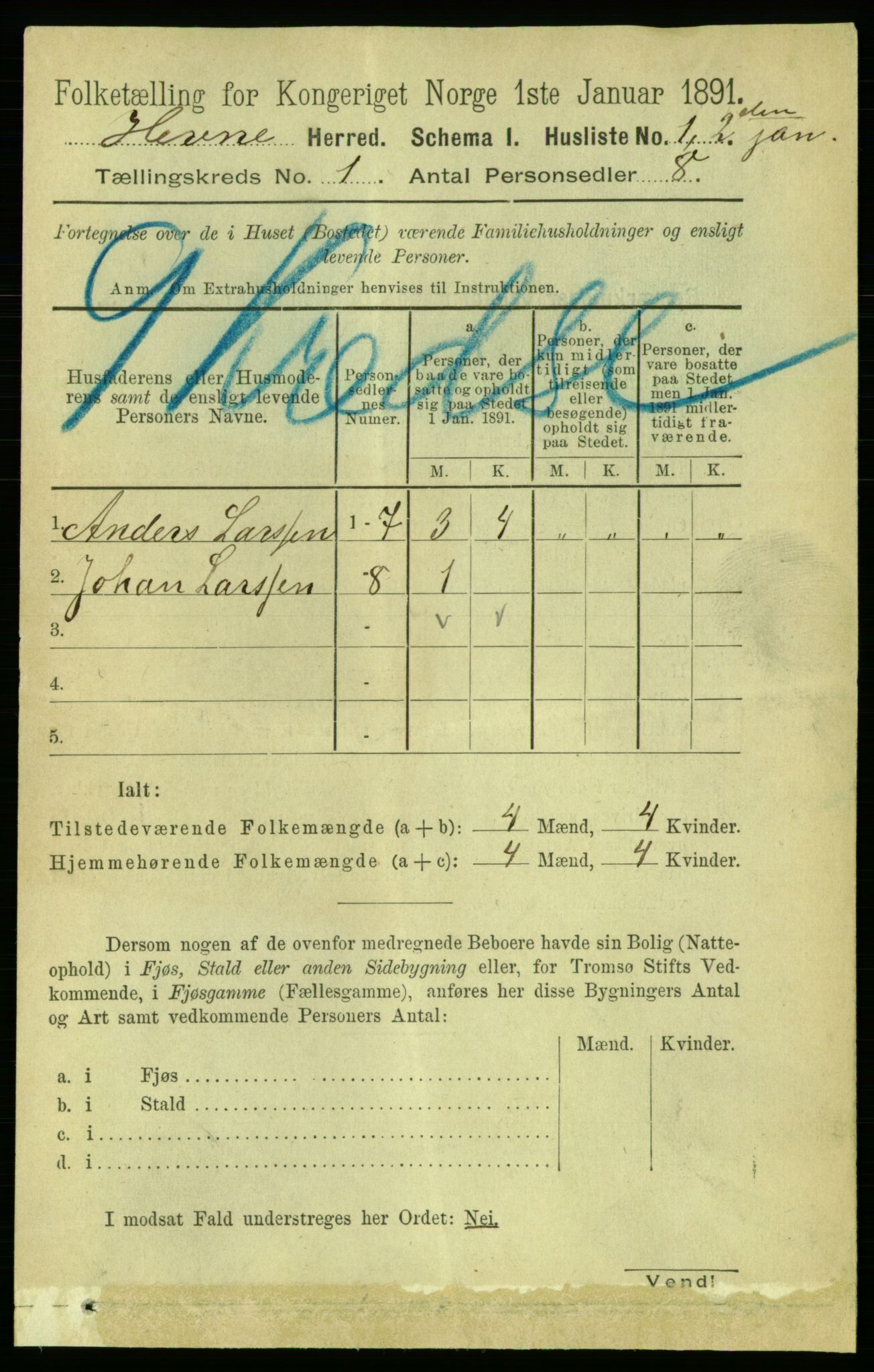 RA, 1891 census for 1612 Hemne, 1891, p. 37