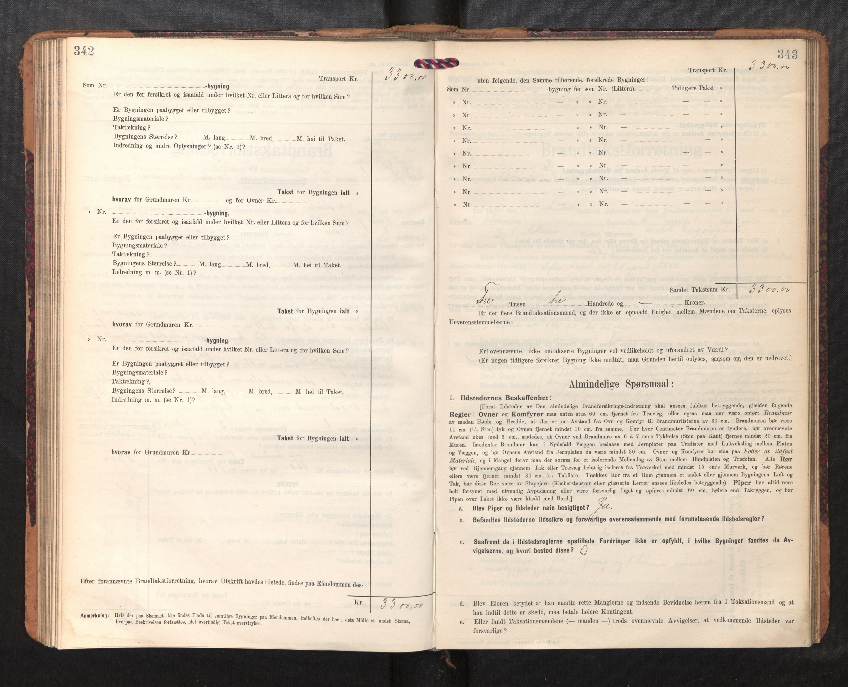 Lensmannen i Askøy, AV/SAB-A-31001/0012/L0007: Branntakstprotokoll, skjematakst, 1910-1919, p. 342-343