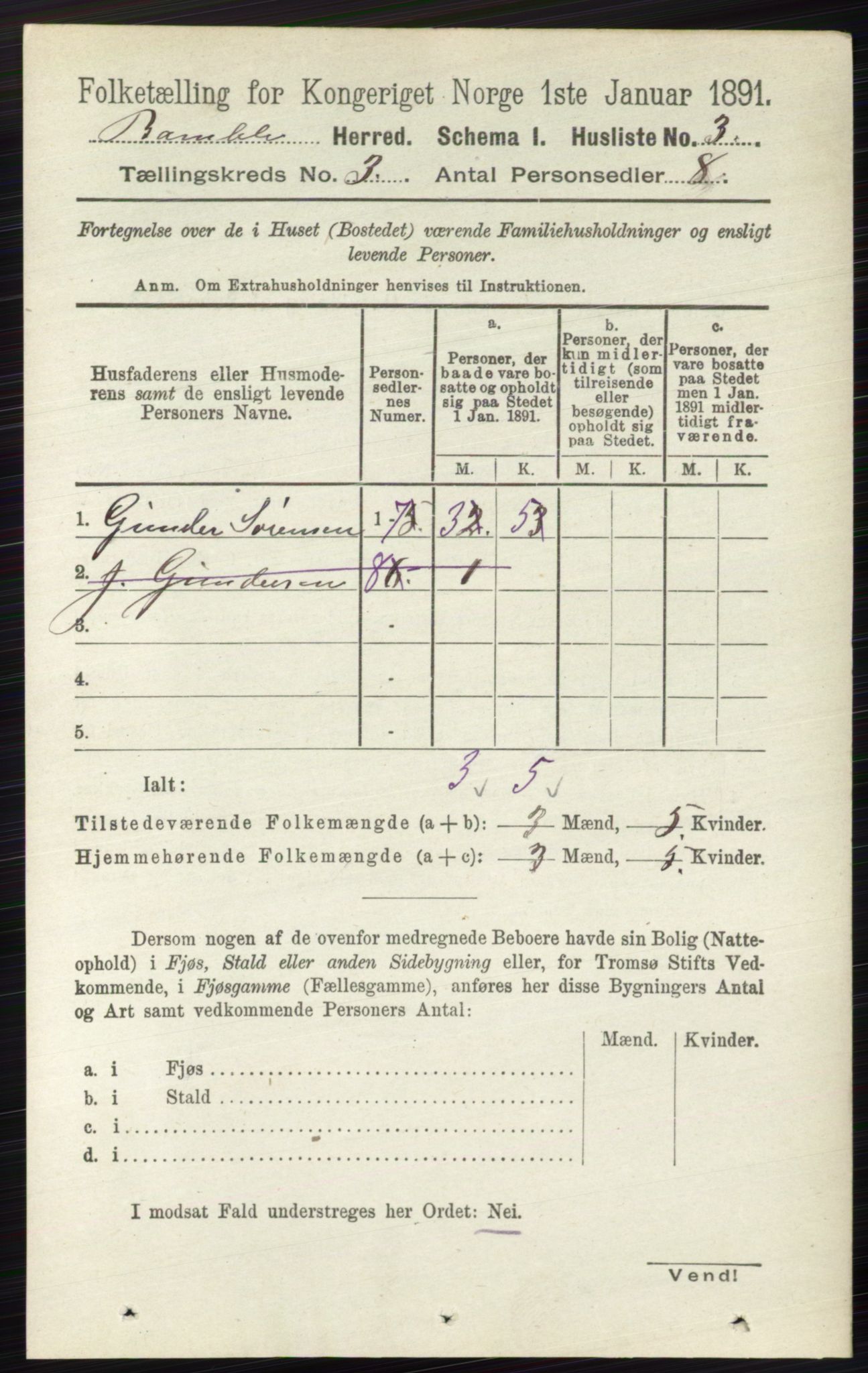 RA, 1891 census for 0814 Bamble, 1891, p. 1357