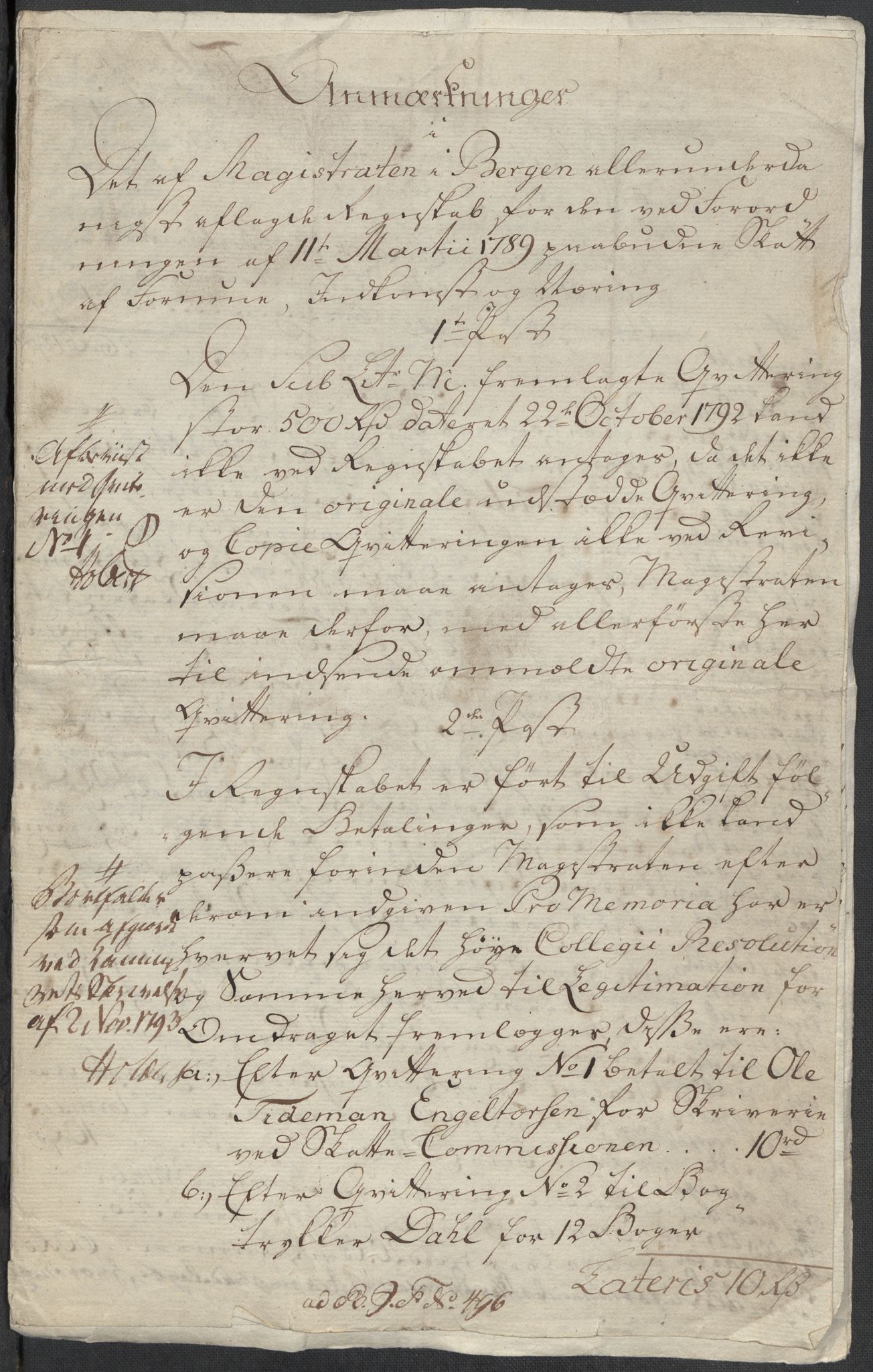 Rentekammeret inntil 1814, Reviderte regnskaper, Mindre regnskaper, RA/EA-4068/Rf/Rfe/L0002: Arendal. Bergen, 1789, p. 39