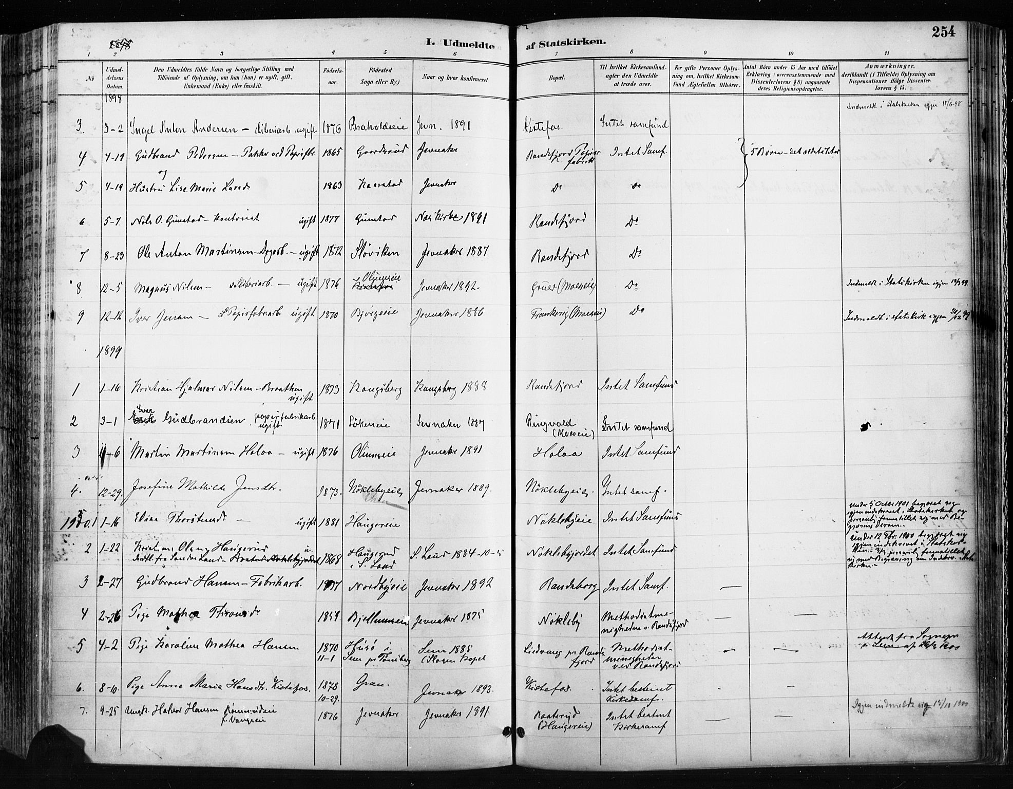 Jevnaker prestekontor, SAH/PREST-116/H/Ha/Haa/L0009: Parish register (official) no. 9, 1891-1901, p. 254
