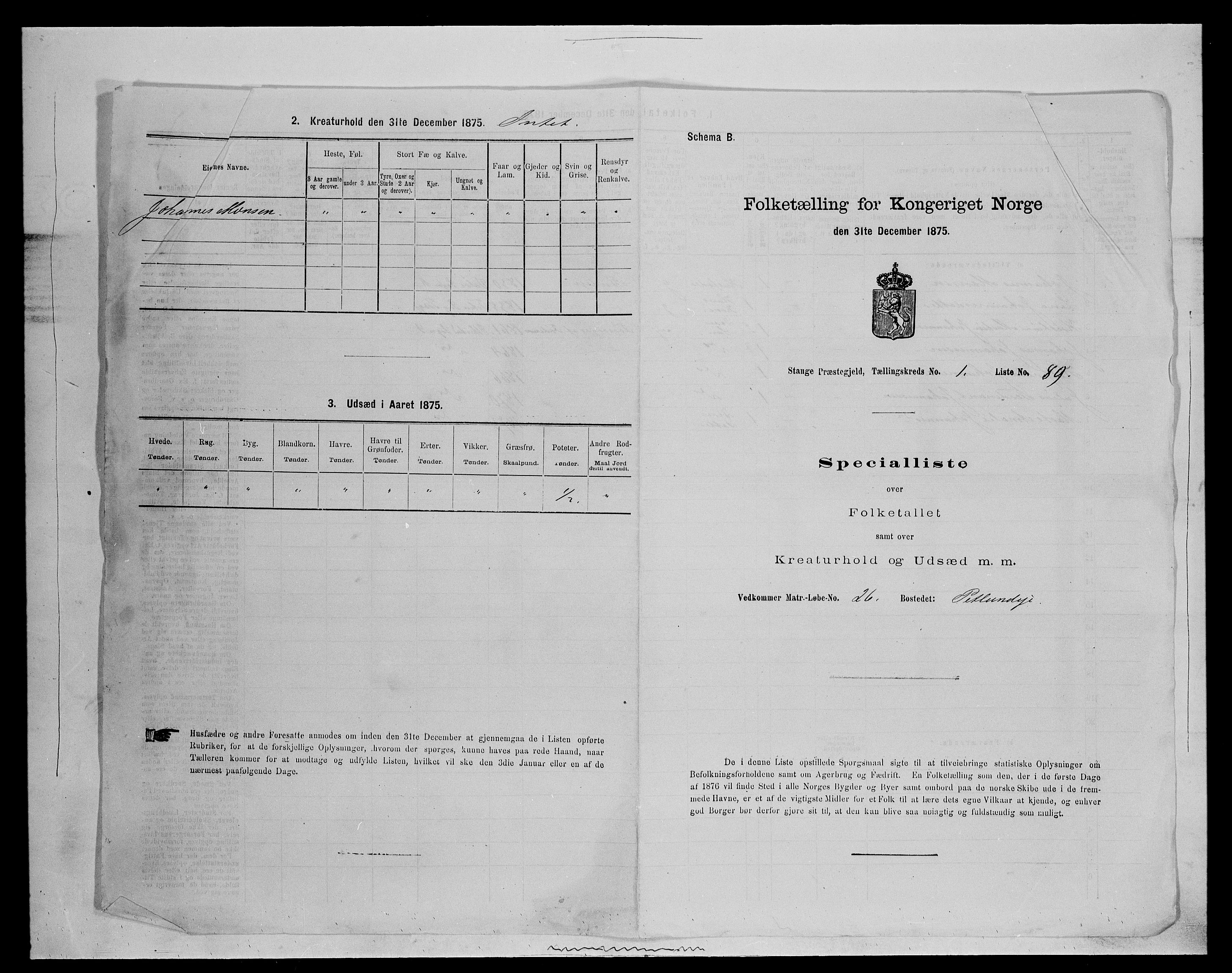 SAH, 1875 census for 0417P Stange, 1875, p. 279