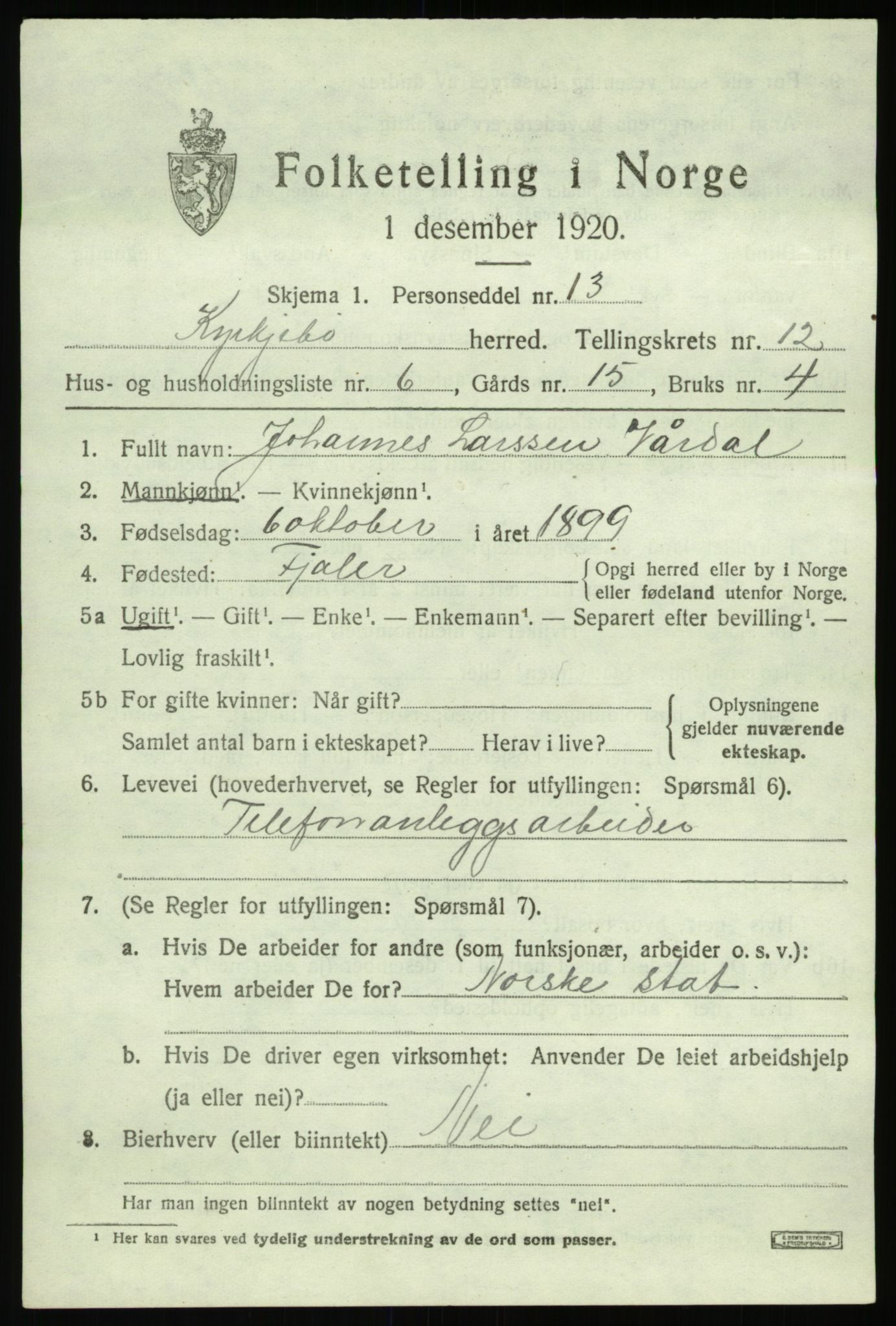 SAB, 1920 census for Kyrkjebø, 1920, p. 5975