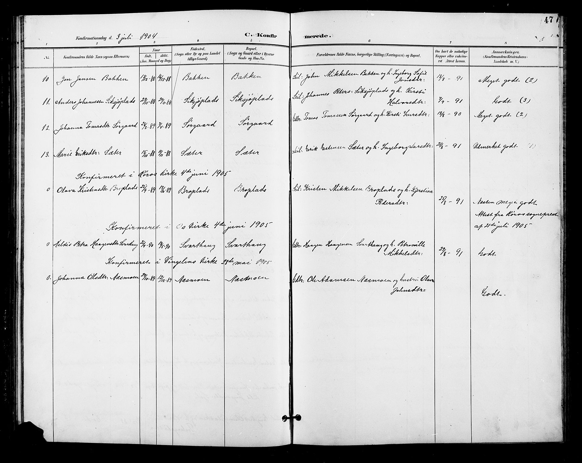 Tolga prestekontor, AV/SAH-PREST-062/L/L0011: Parish register (copy) no. 11, 1894-1925, p. 47