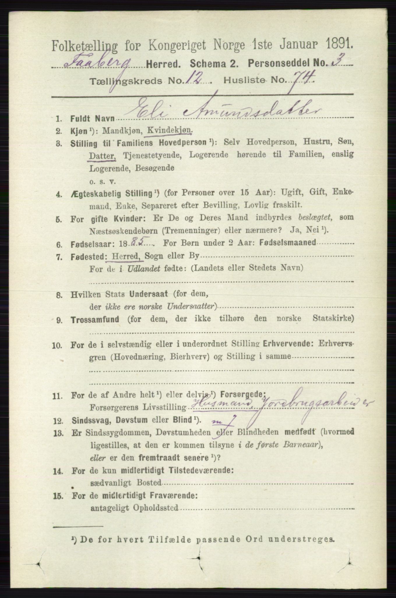 RA, 1891 census for 0524 Fåberg, 1891, p. 5160