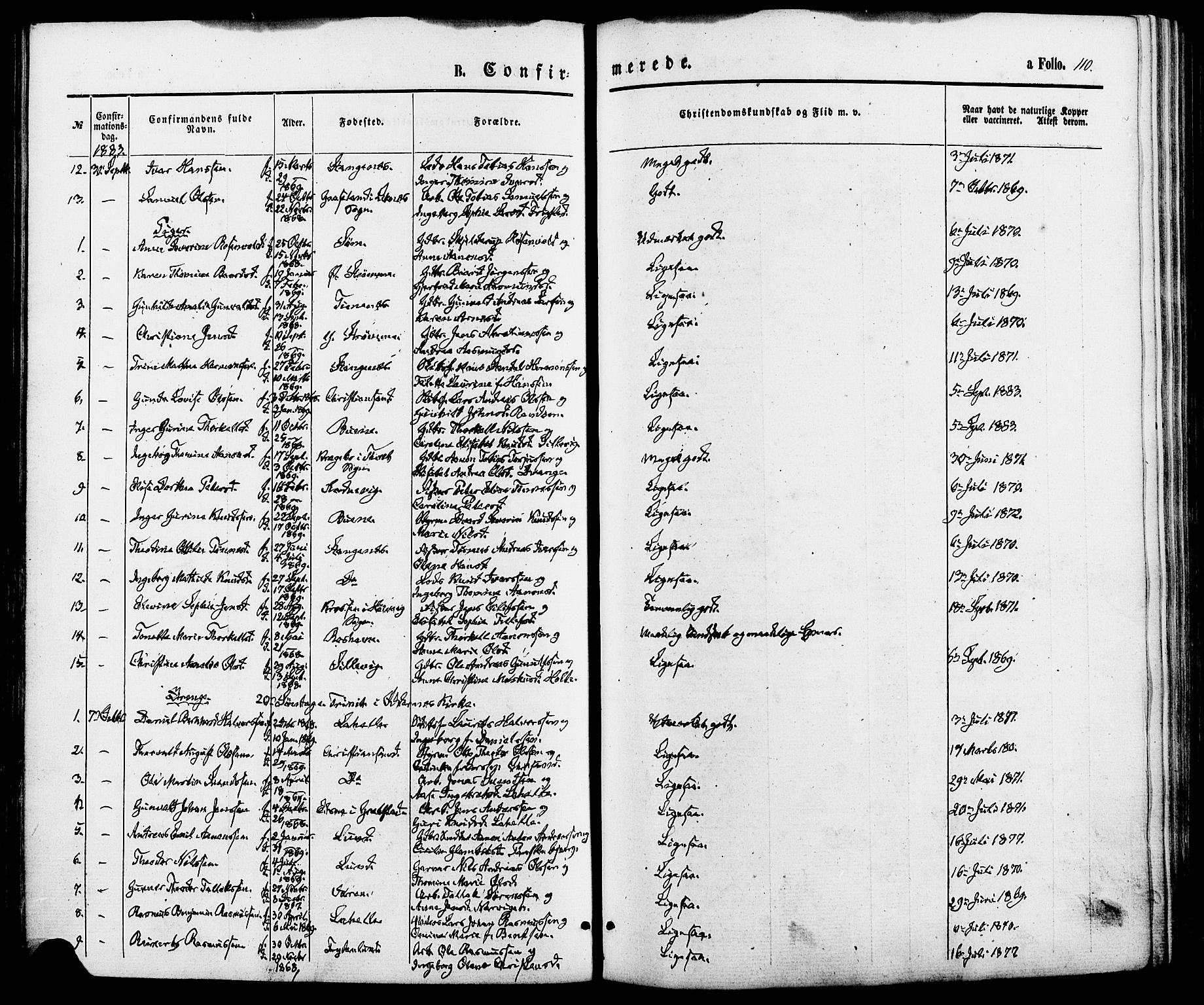 Oddernes sokneprestkontor, SAK/1111-0033/F/Fa/Fab/L0001: Parish register (official) no. A 1, 1865-1884, p. 110