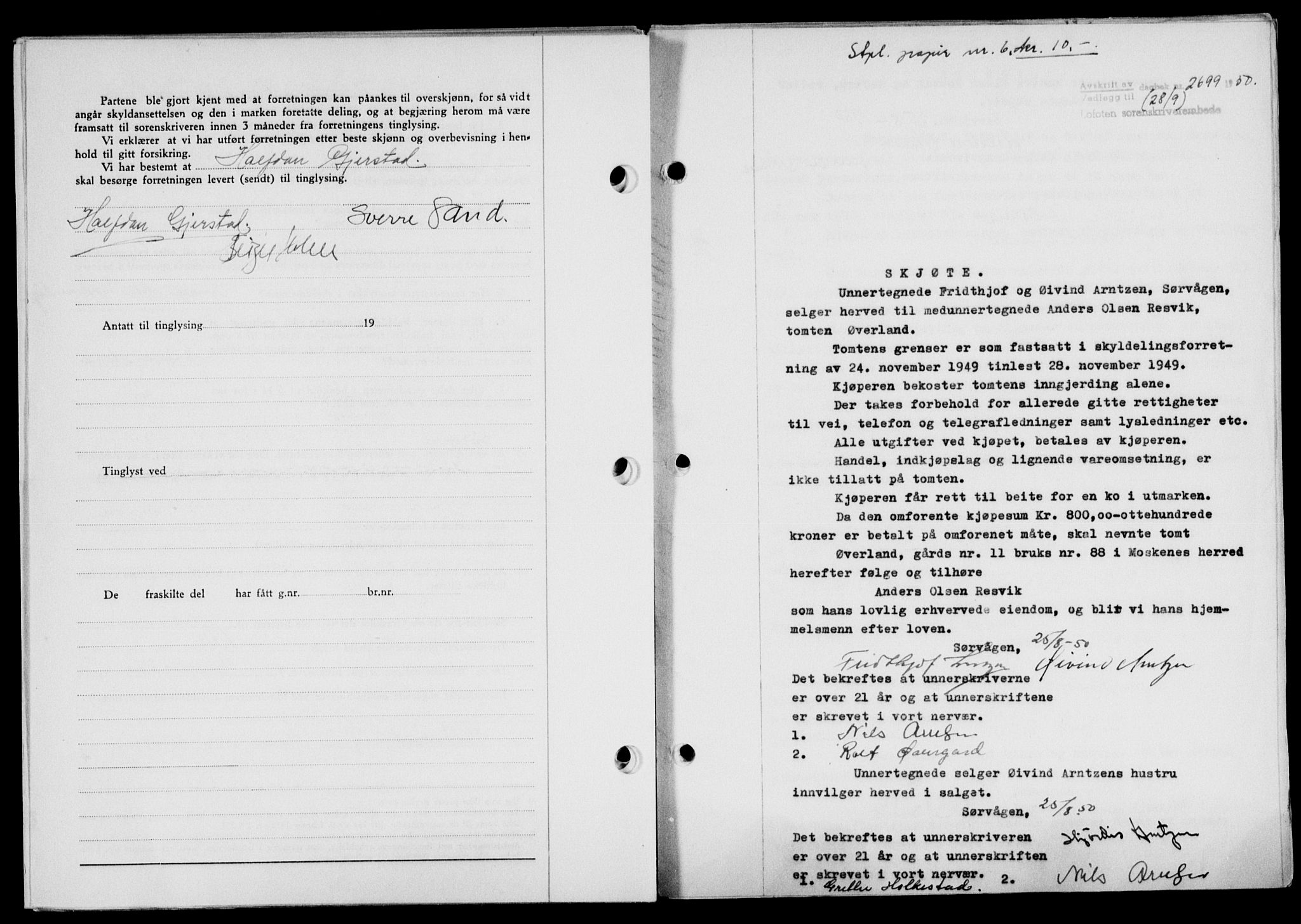 Lofoten sorenskriveri, SAT/A-0017/1/2/2C/L0024a: Mortgage book no. 24a, 1950-1950, Diary no: : 2699/1950