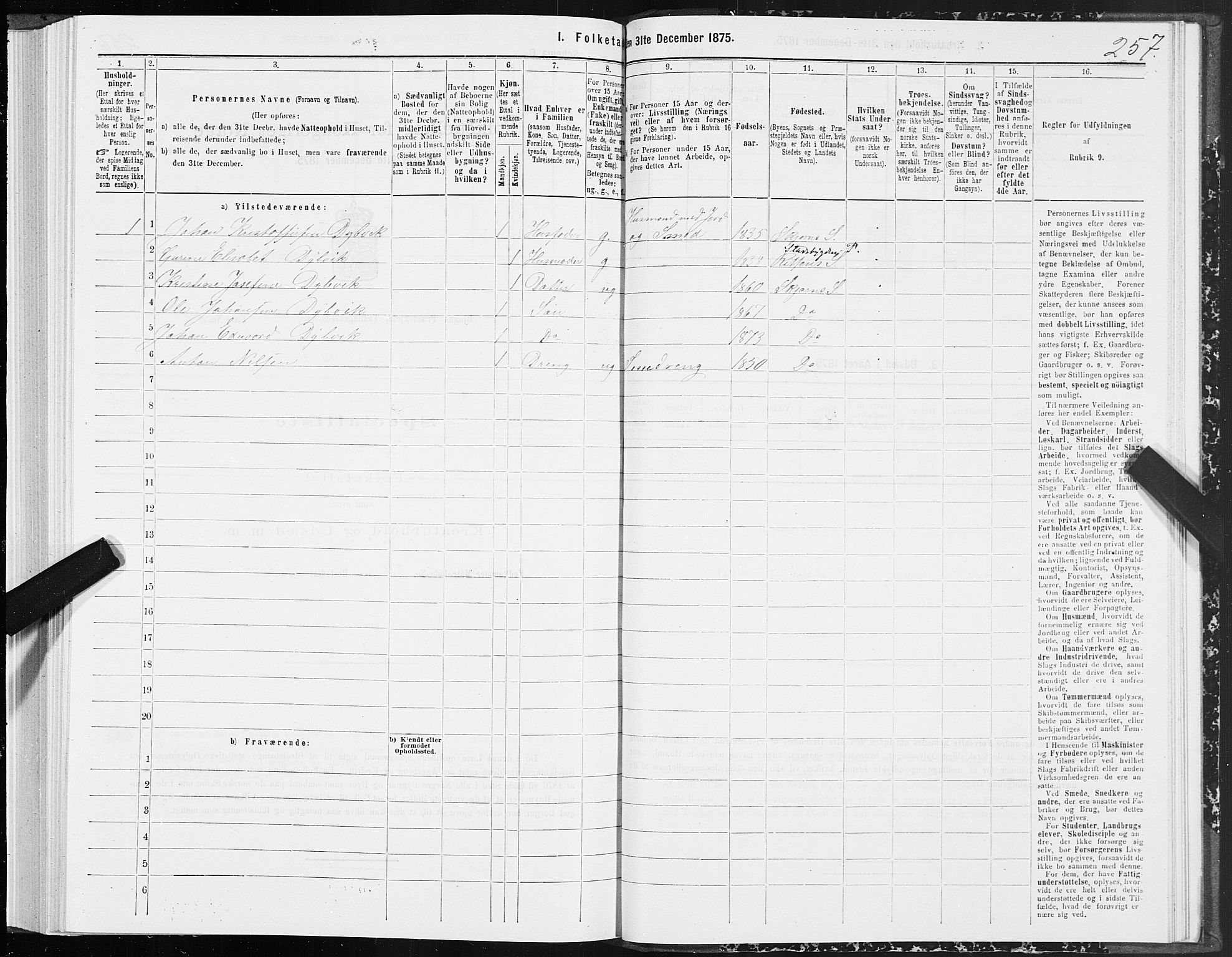 SAT, 1875 census for 1627P Bjugn, 1875, p. 4257